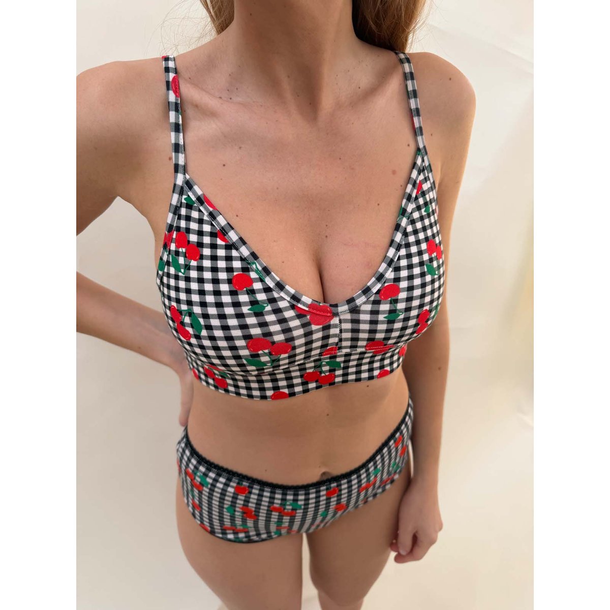 Brassière coton imprimé vichy cerises vichy cerises noir, WE ARE JOLIES