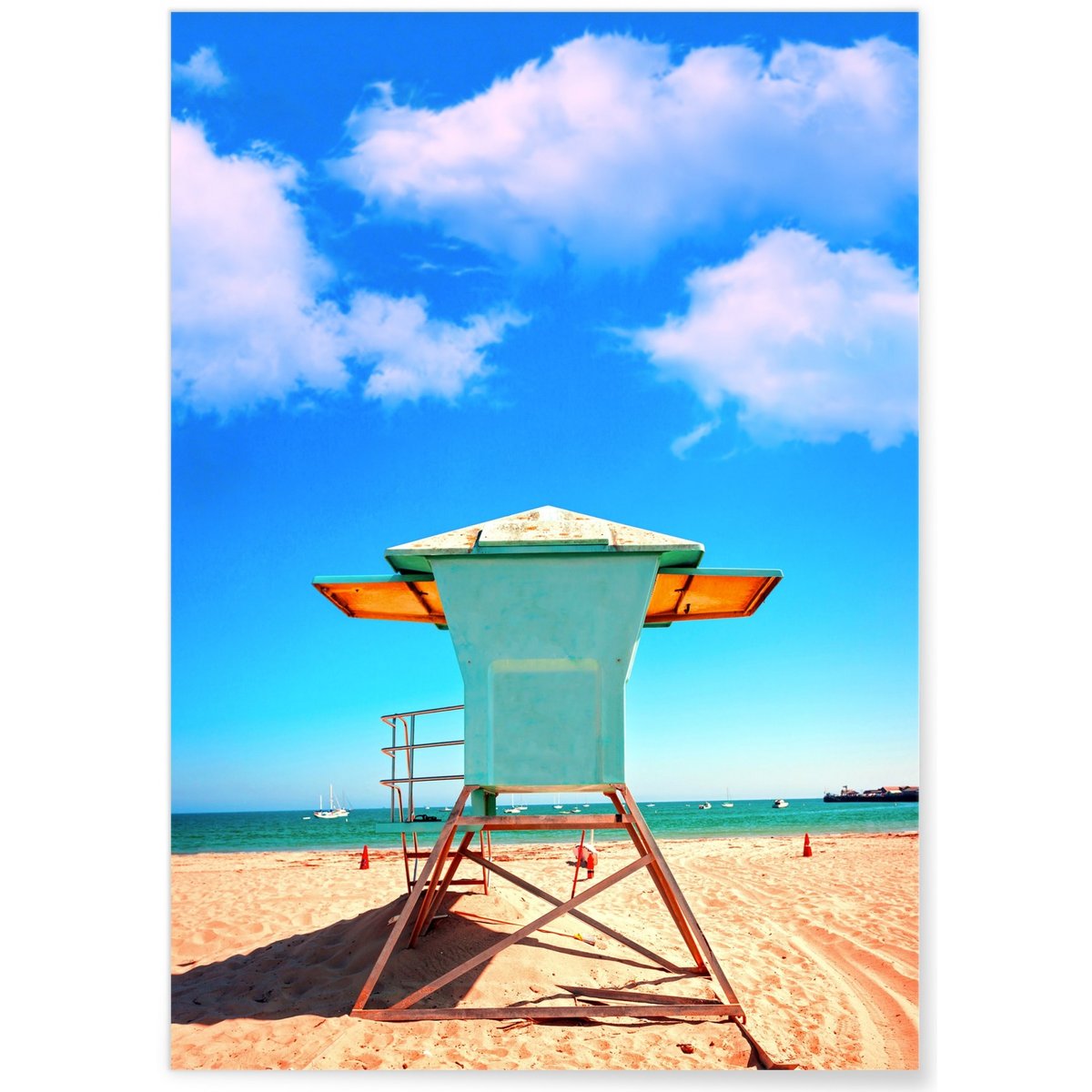 Poster Lifeguard Cabin on Beach blanc, L'AFFICHERIE