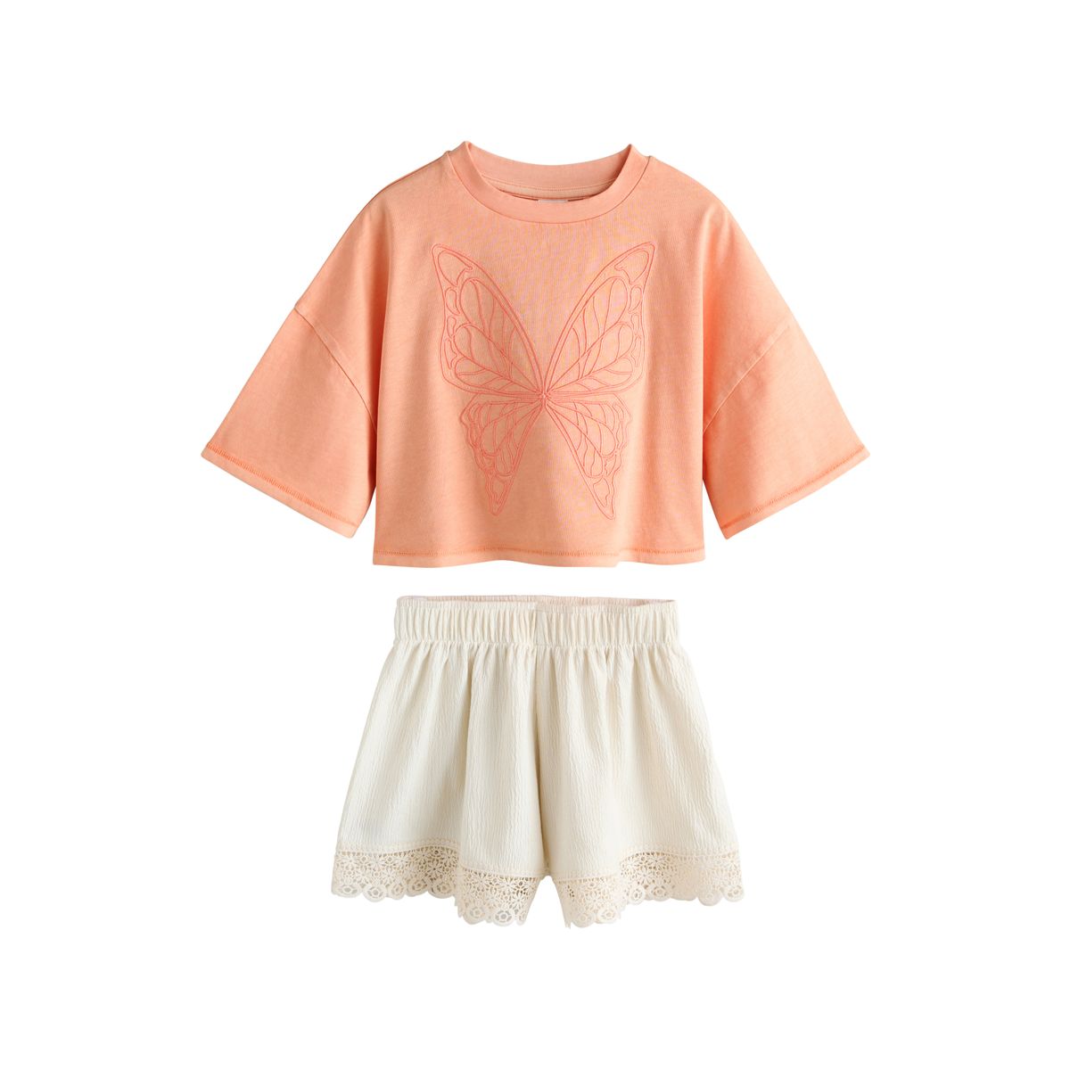 Ensemble t-shirt et short texturé papillon orange/crème, NEXT