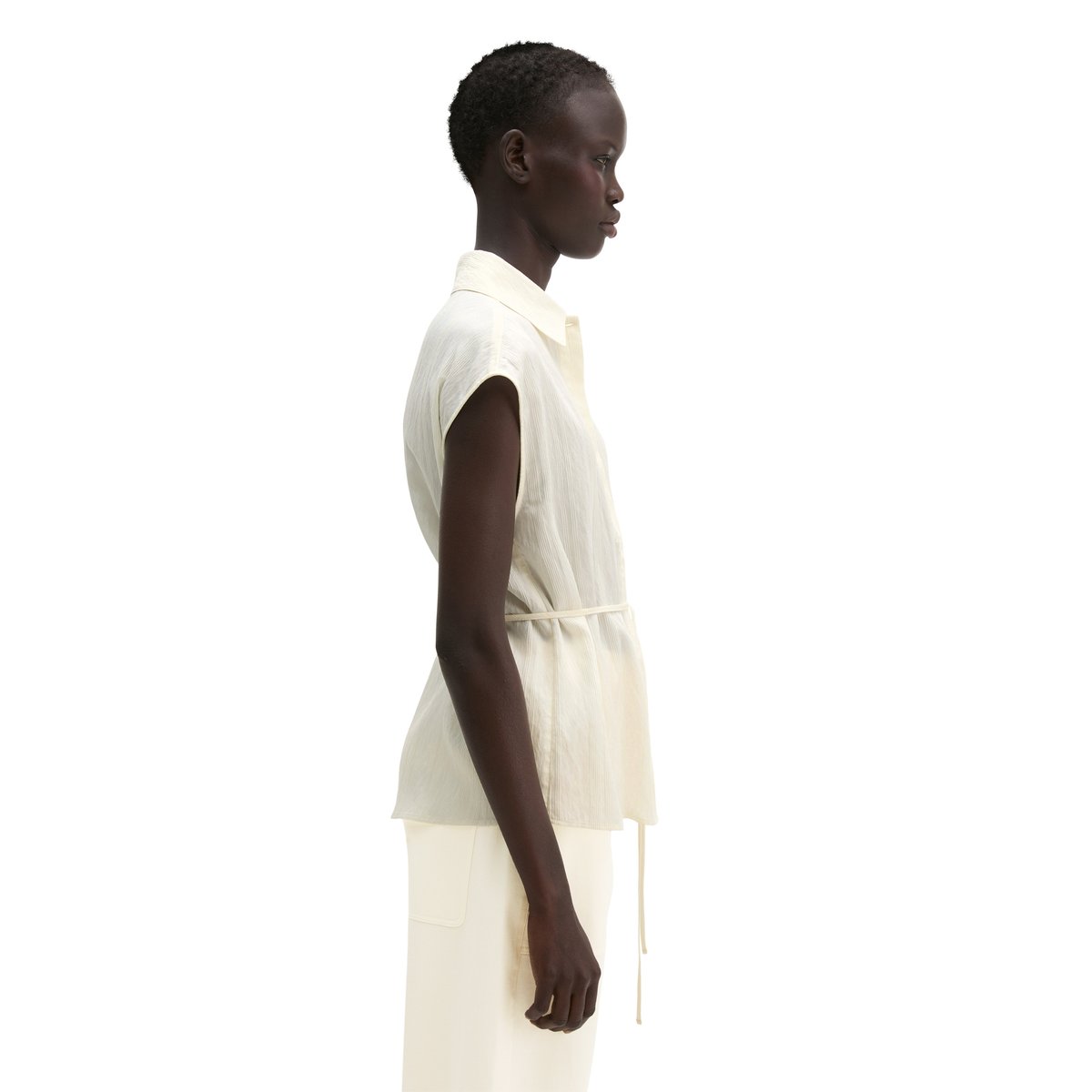 Blouse crinkle sans manches regular en LENZING™ ECOVERO™ blanc, MARC O'POLO