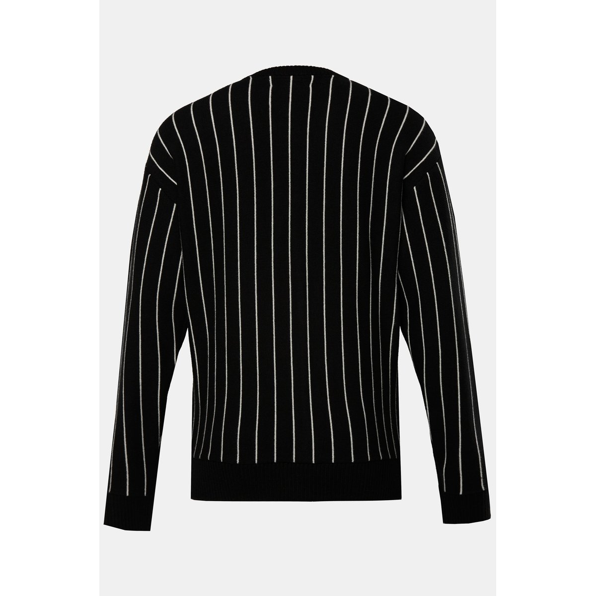 Cardigan col en V, fines rayures et flocage noir, STHUGE