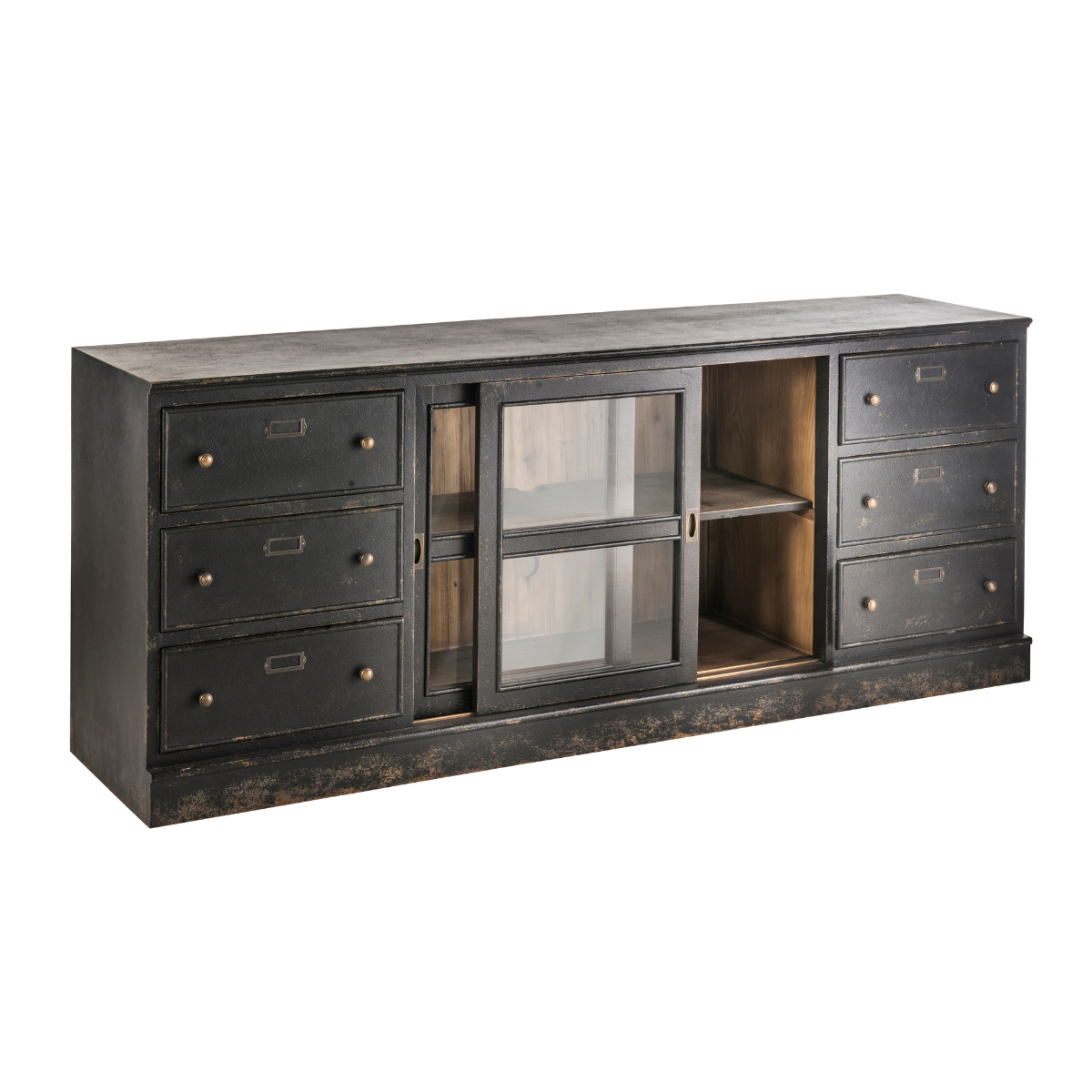 Buffet en bois massif et verre L280 cm - AMSTERDAM noir, SIGNATURE