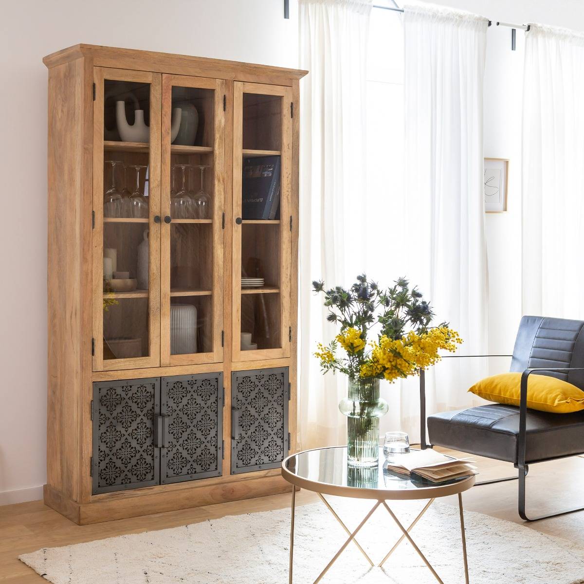 Vaisselier en bois de manguier SAHARA noir, MADE IN MEUBLES