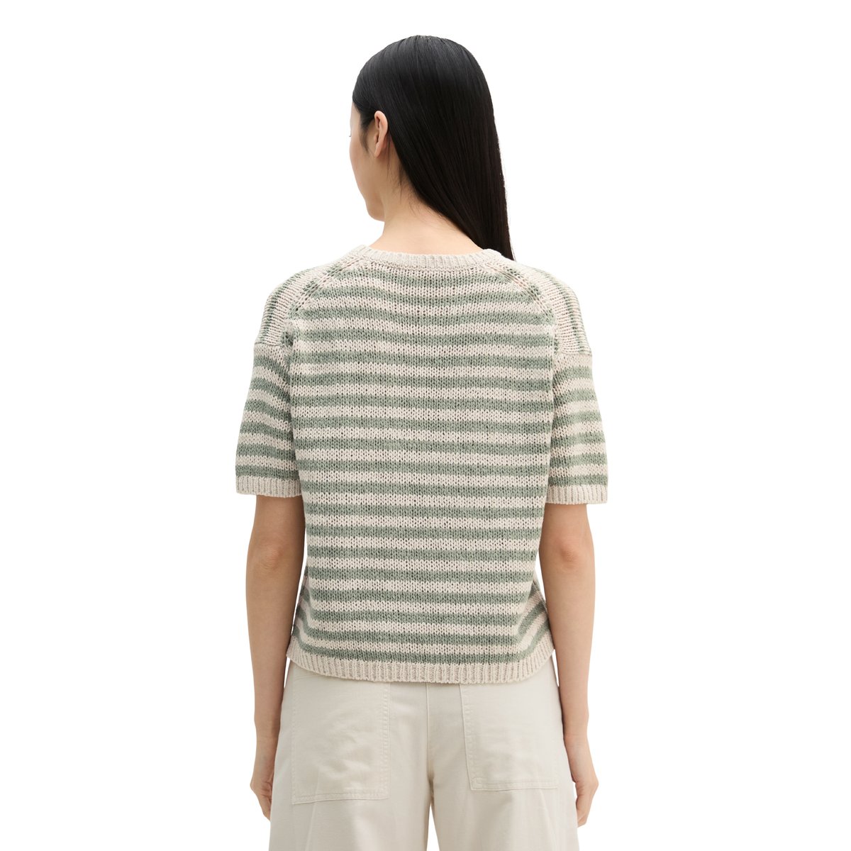 Pull à manches courtes loose en fil à bandelettes blanc/vert, MARC O'POLO