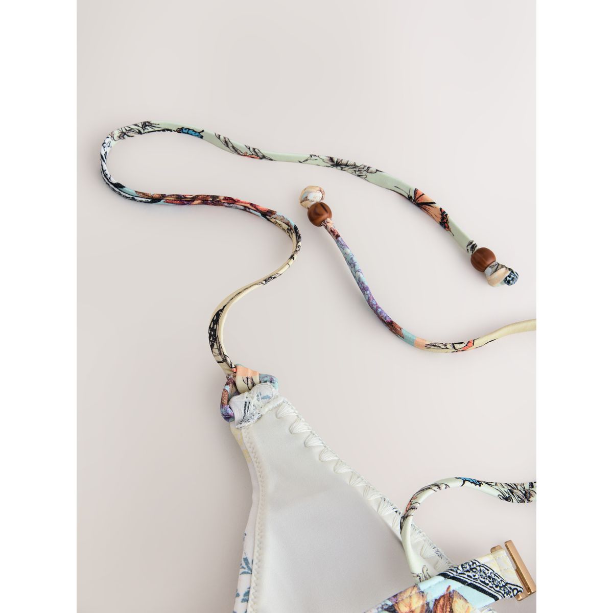 Haut de bikini triangle en point surjet crème/jaune vintage floral, NEXT