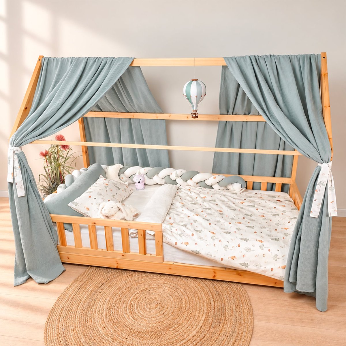 Housse de couette réversible en satin et gaze de coton FOREST écru, SEVIRA KIDS