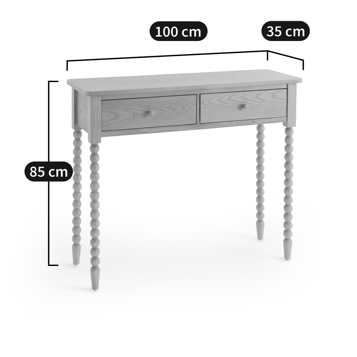 Console frêne 2 tiroirs, pieds tournés, Anina naturel, LA REDOUTE INTERIEURS