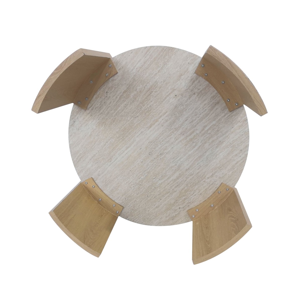 Table basse ronde effet travertin et bois - IZIA bois clair, CALICOSY