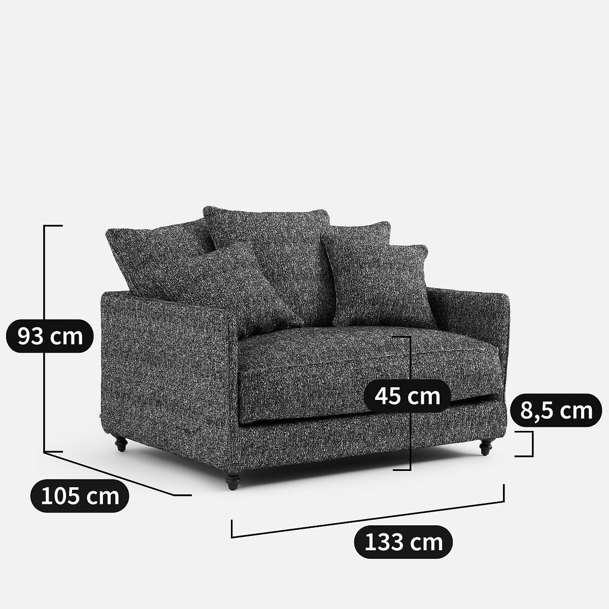 Sofá cama de 2 plazas de tejido de rizo LAZARE negro, AM.PM