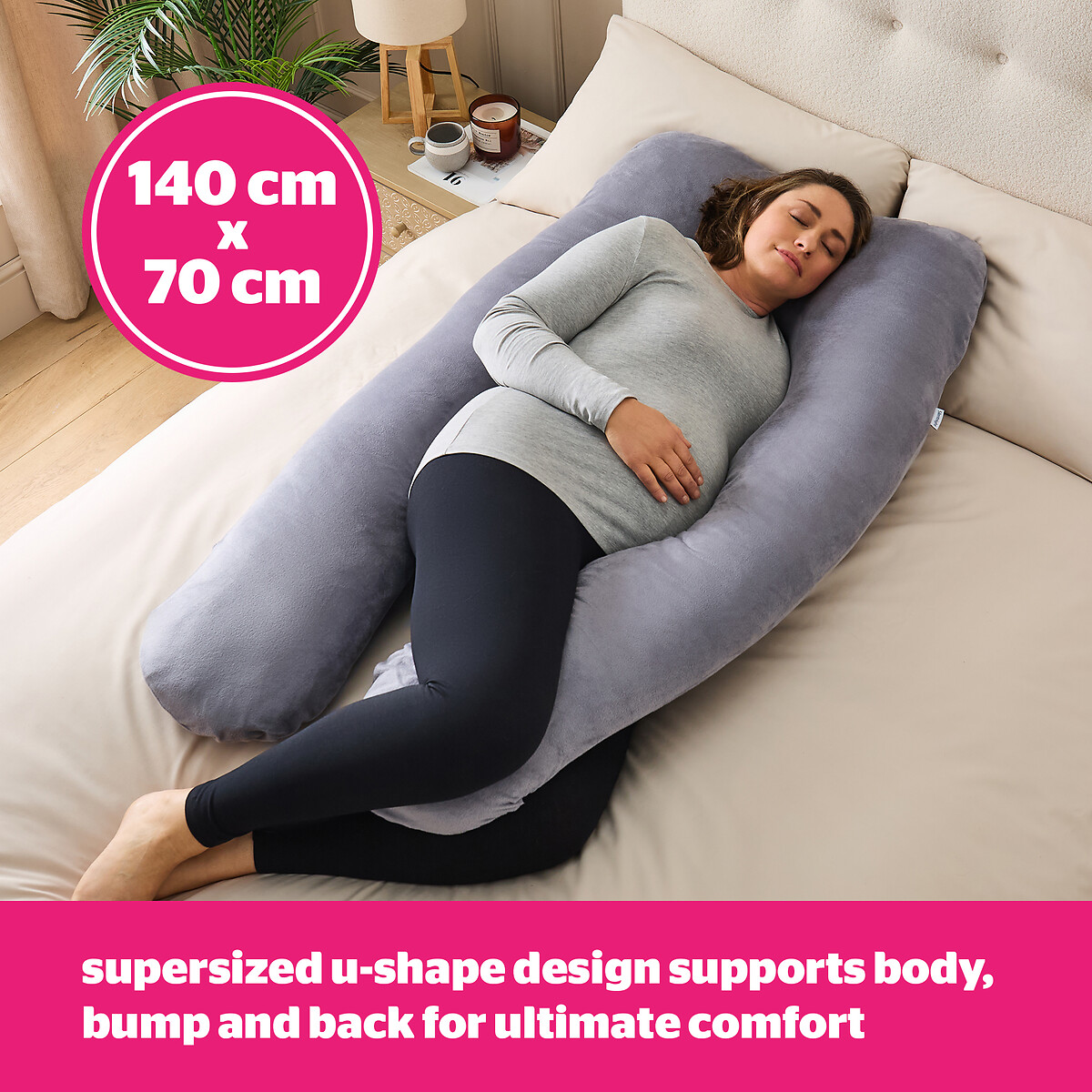 U Shaped Pregnancy Body Pillow grey, SILENTNIGHT