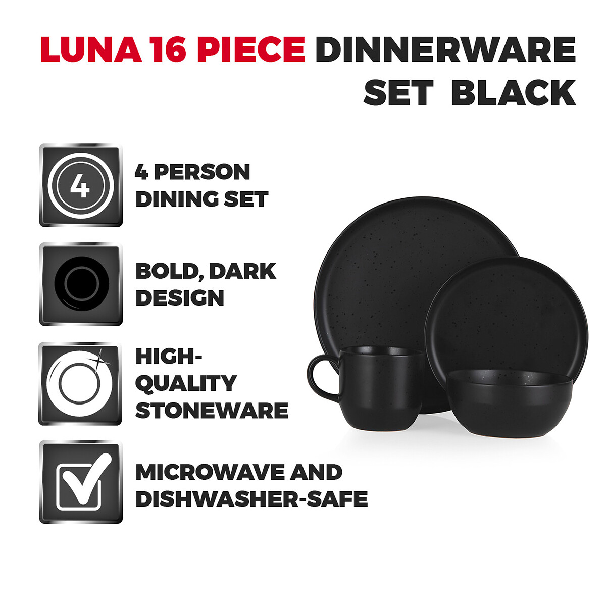 16-Piece Luna Dinner Set black, BARBARY & OAK