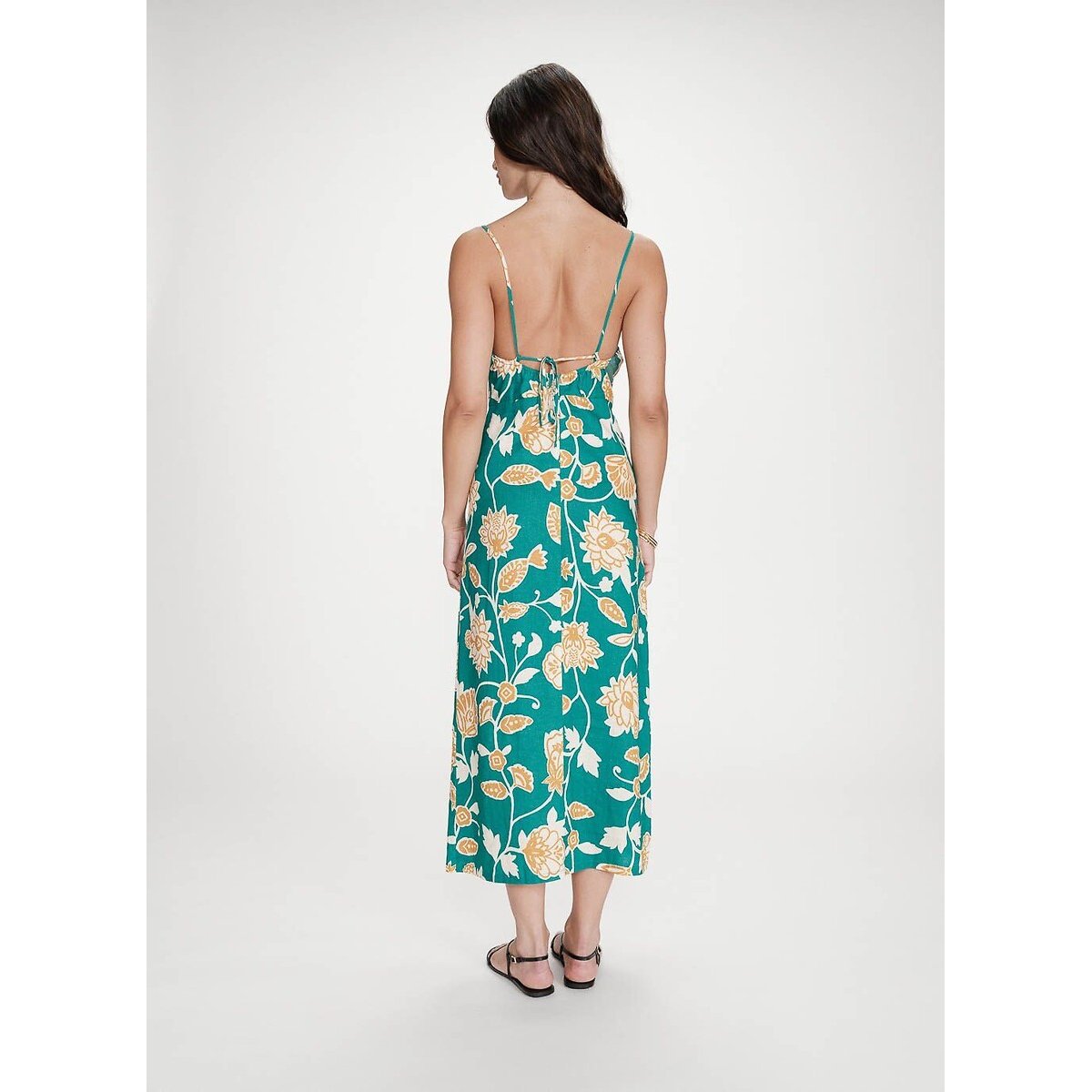 Robe longue imprimée à bretelles VELYSSA imprimé vert, GRACE & MILA