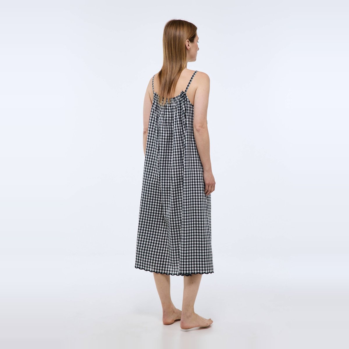 Chemise de nuit vichy en coton bio GOTS marine, MONOPRIX