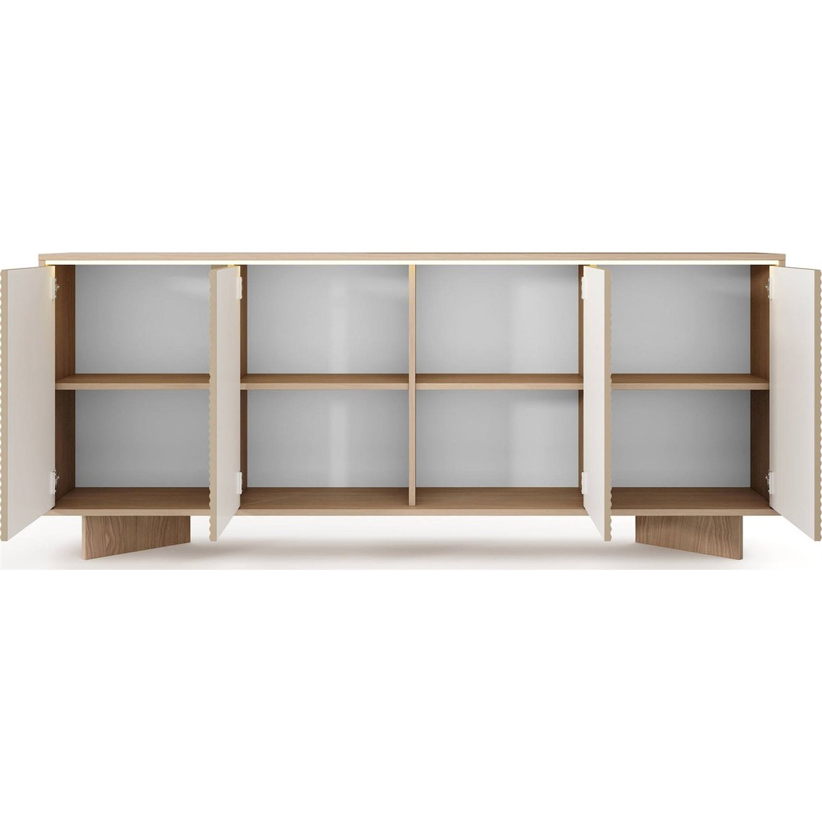 Buffet 4 portes SEMI avec éclairage LED intégré bois bolivar naturel et cappuccino mat, RECOLLECTION