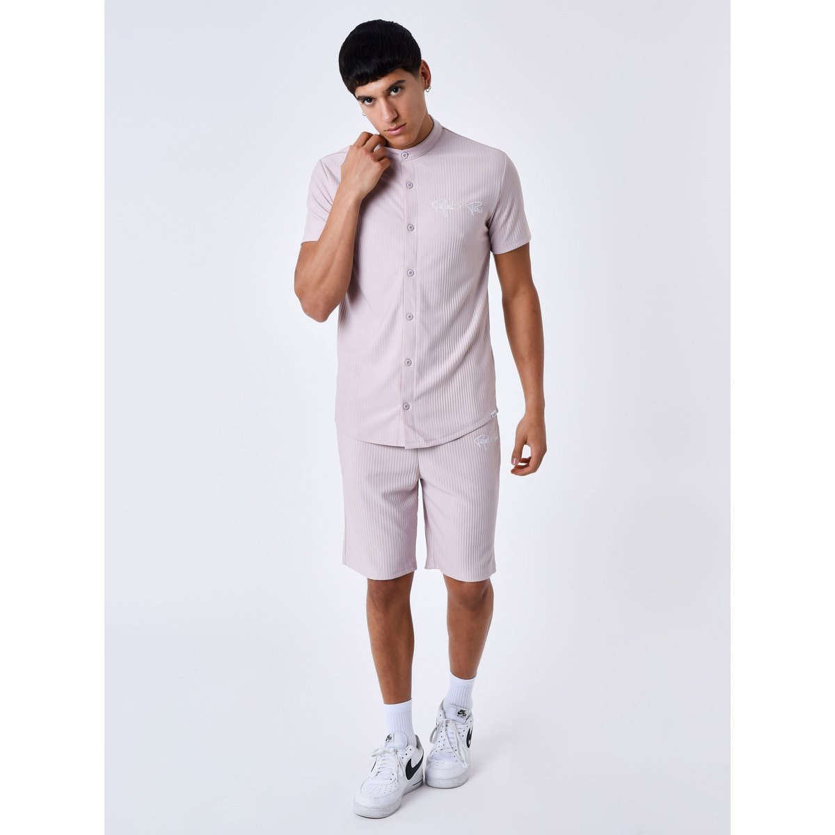 Chemise à manches courtes uni texturée rose pastel, PROJECT X