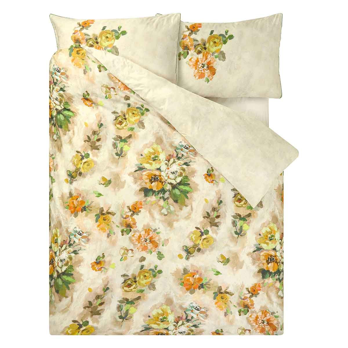 Housse de couette imprimée en satin de coton, GIARDINO DI ROSE ACACIA beige clair, DESIGNERS GUILD
