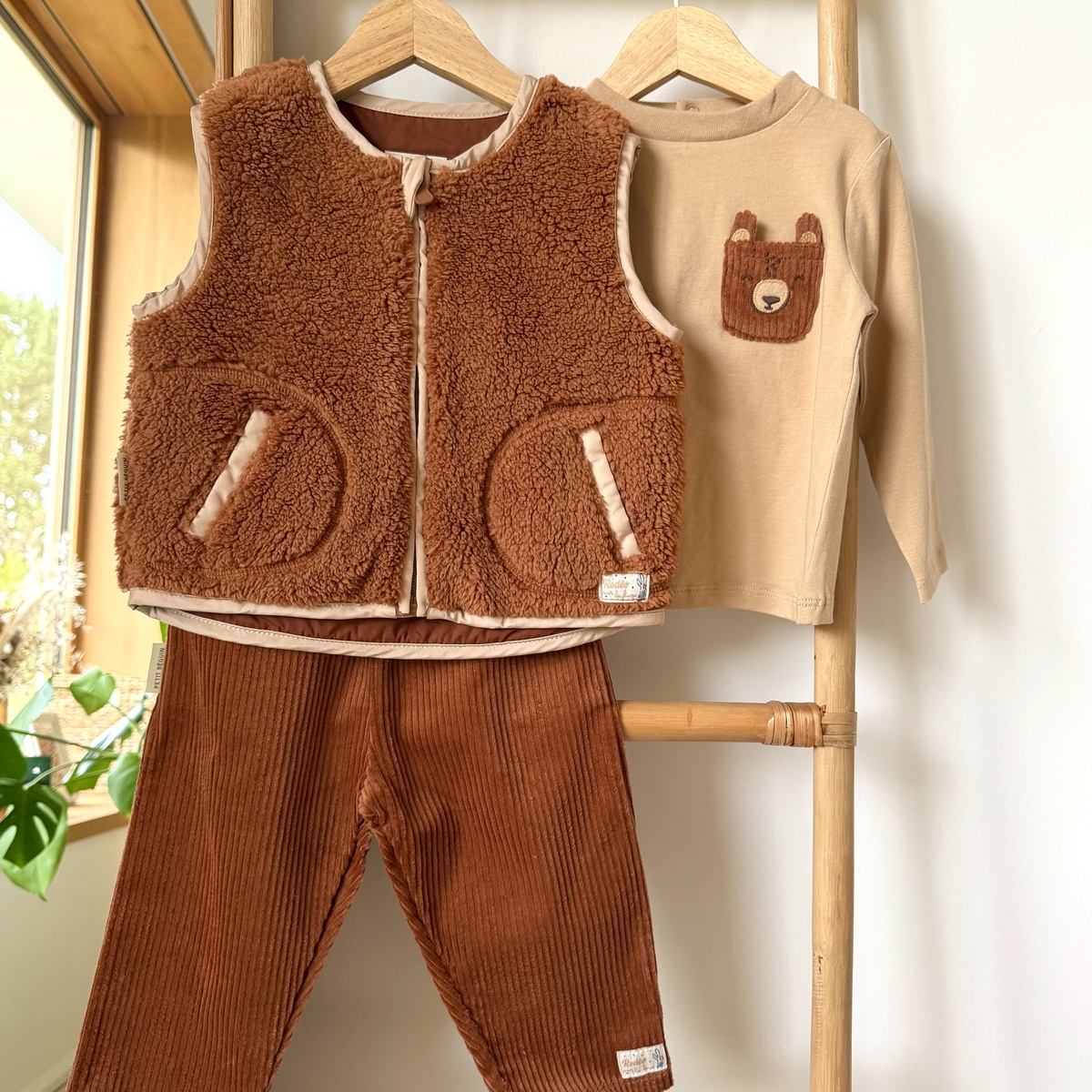 Lot de 2 t-shirts bébé manches longues Moka marron, PETIT BEGUIN