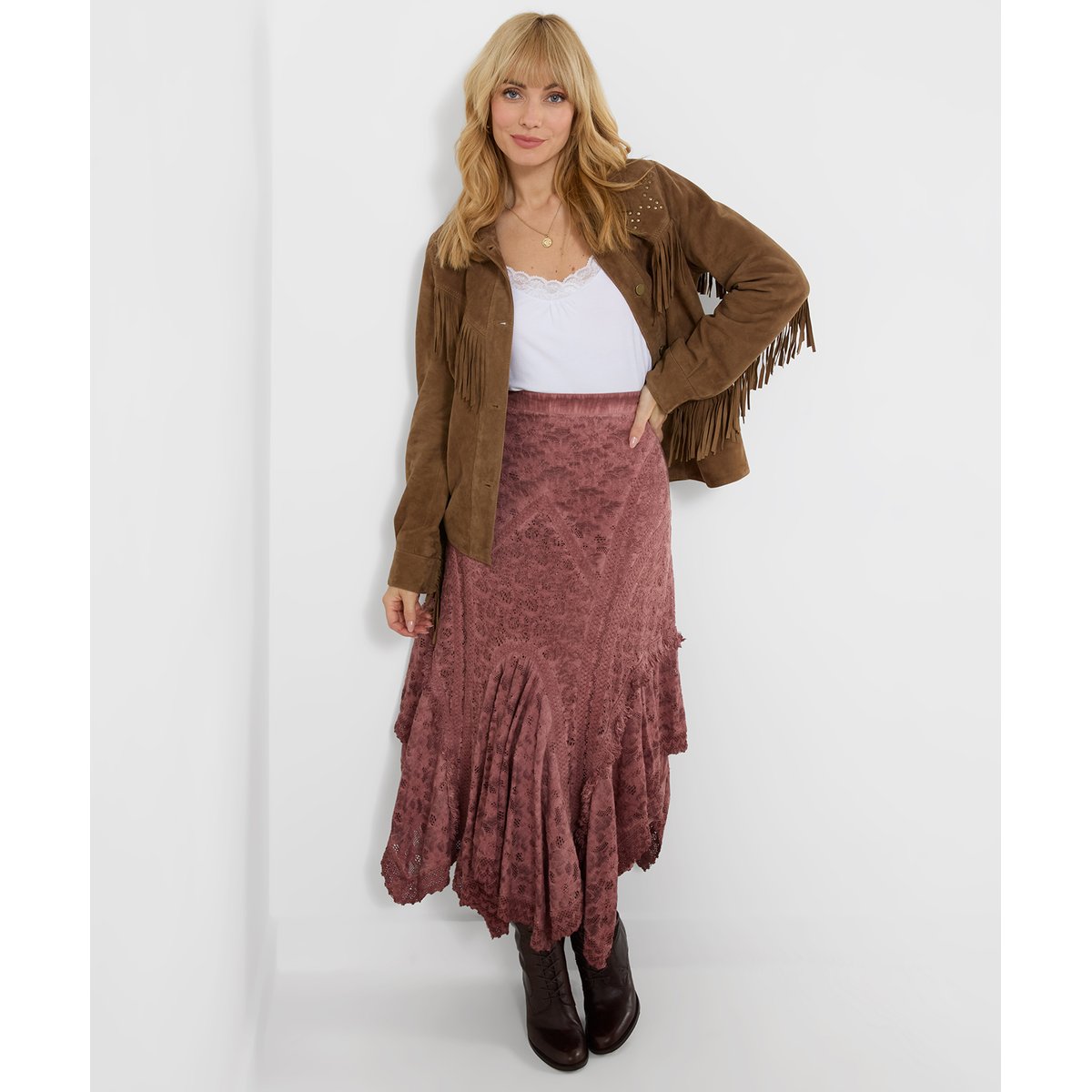 Jupe Longue en Dentelle Premium Boutique rose, JOE BROWNS