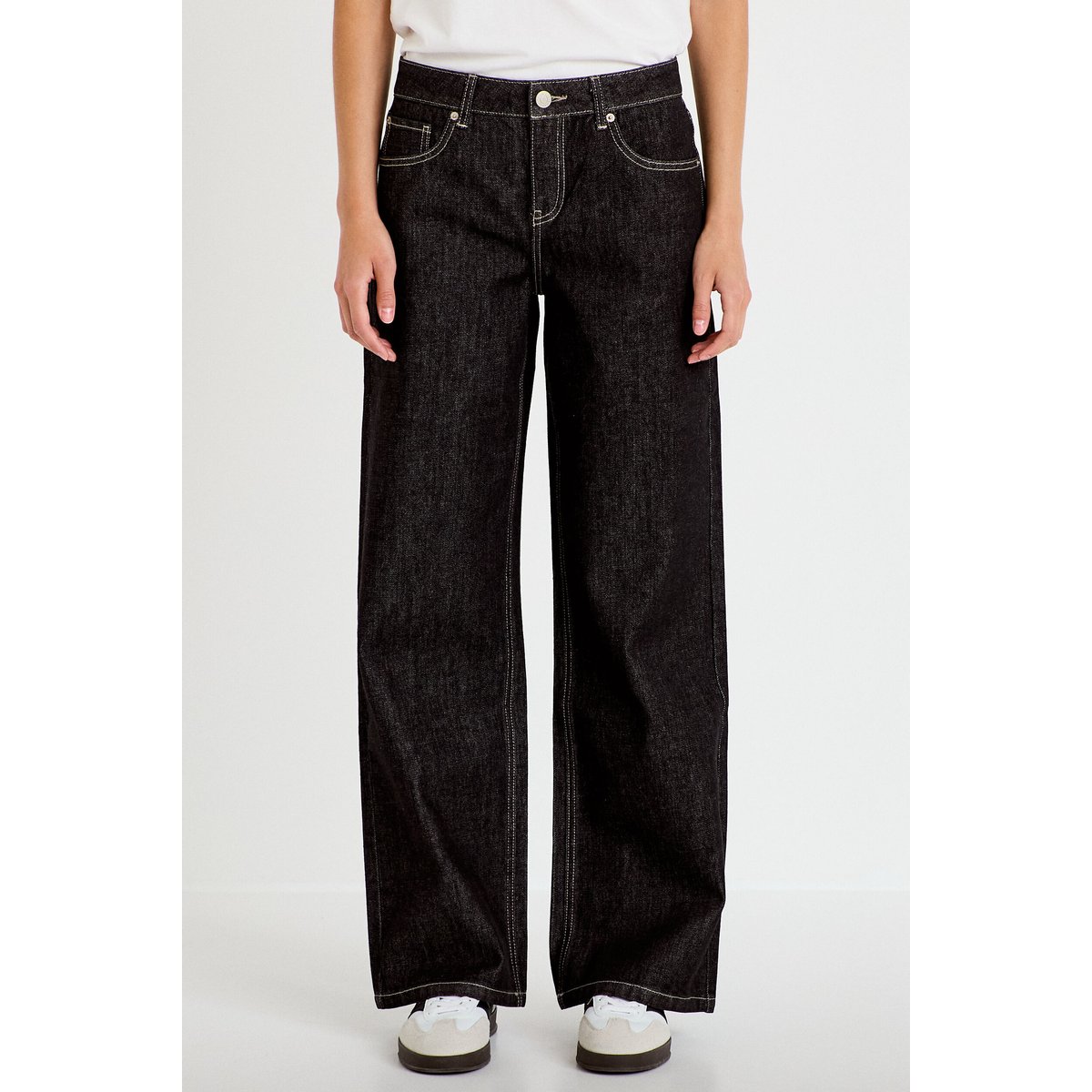 Jean wide leg taille basse denim noir, CACHE CACHE