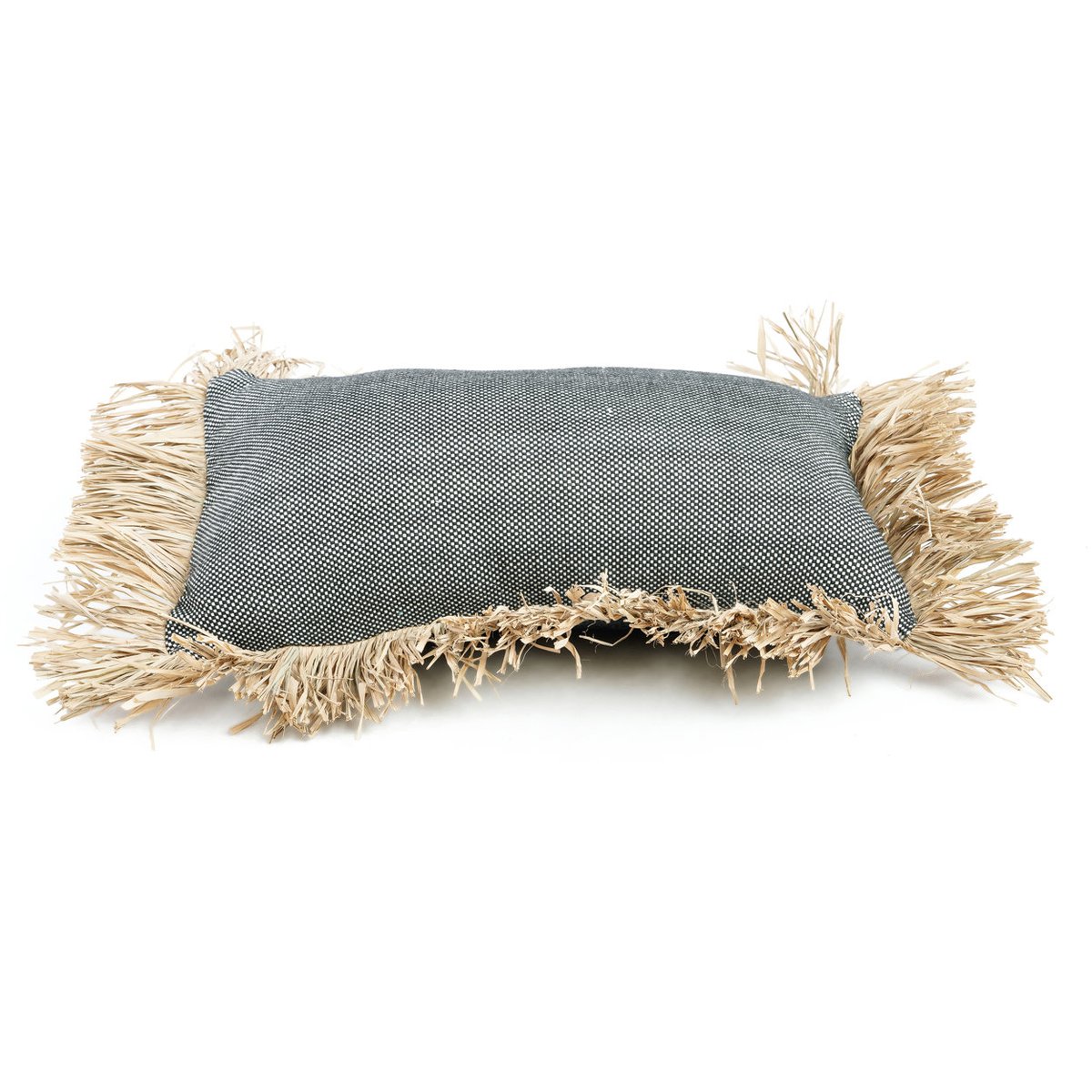 Housse de coussin en coton et raphia BONITA noir beige, BAZAR BIZAR