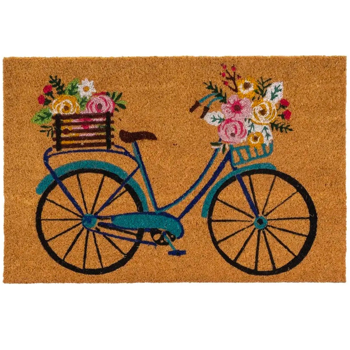 Paillasson coco multicolore vélo fleuri 60x40x1.5cm multicolore, WADIGA