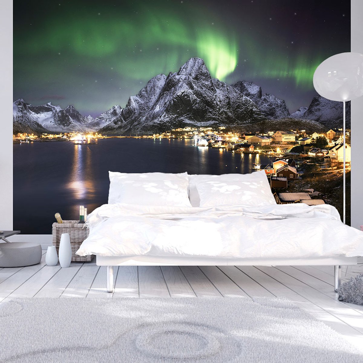 Papier peint intissé panoramique Paysage Aurora borealis noir, EDEN