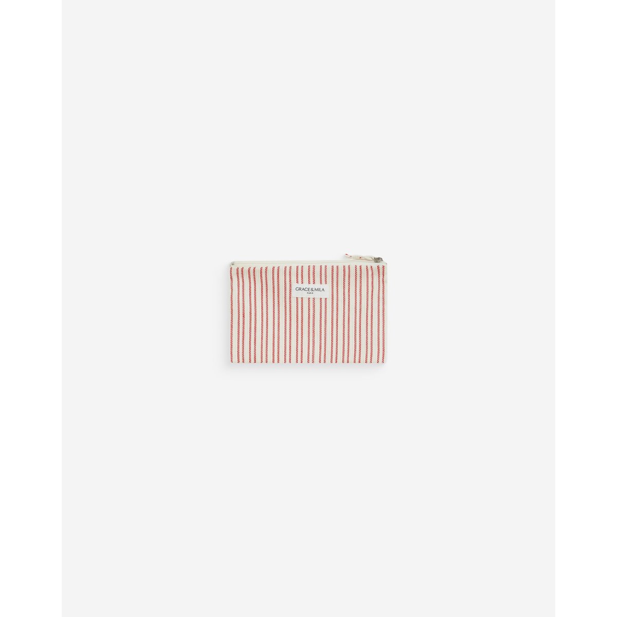 Pochette zippée en coton rayée rouge Wilene rouge, GRACE & MILA