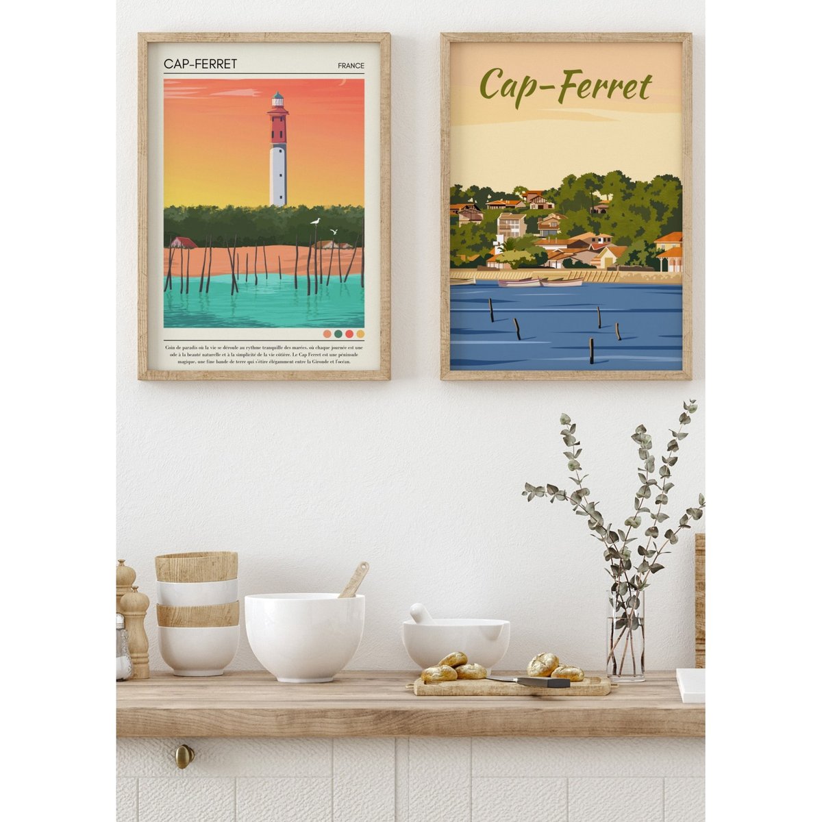 Affiche ville Cap-Ferret Vintage blanc, L'AFFICHERIE