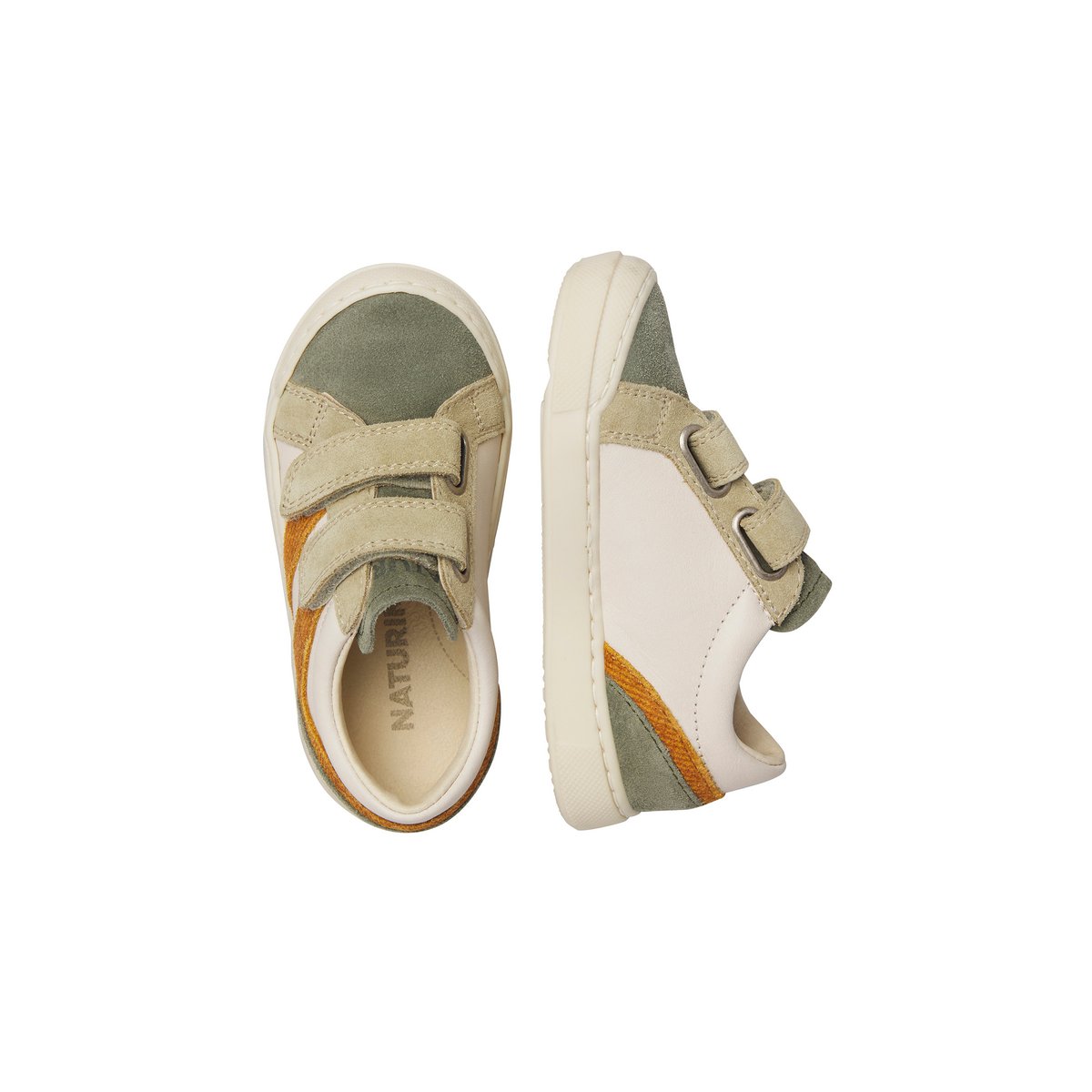 Baskets en cuir et en daim ZYLKA VL vert-blanc crème, NATURINO