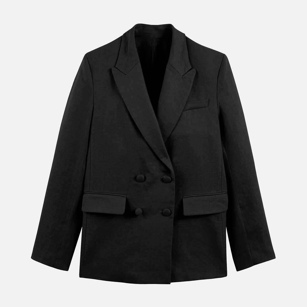 Blazer croisé coupe ample en lin noir, LA REDOUTE COLLECTIONS