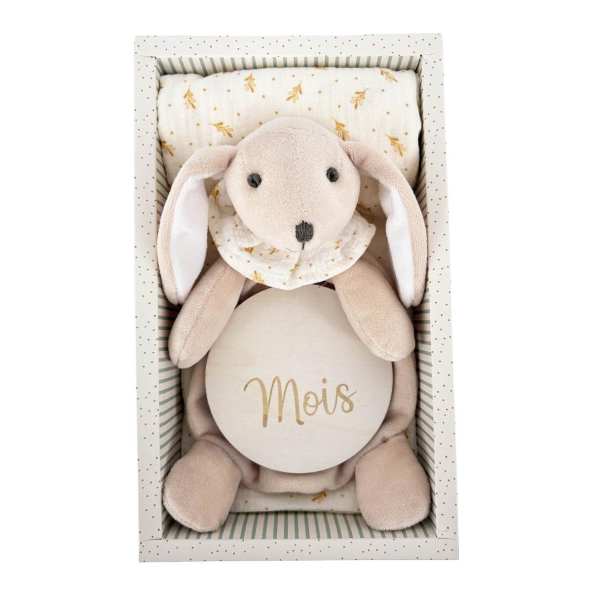 Coffret doudou Lapin et lange en gaze de coton rose, AMADEUS LES PETITS