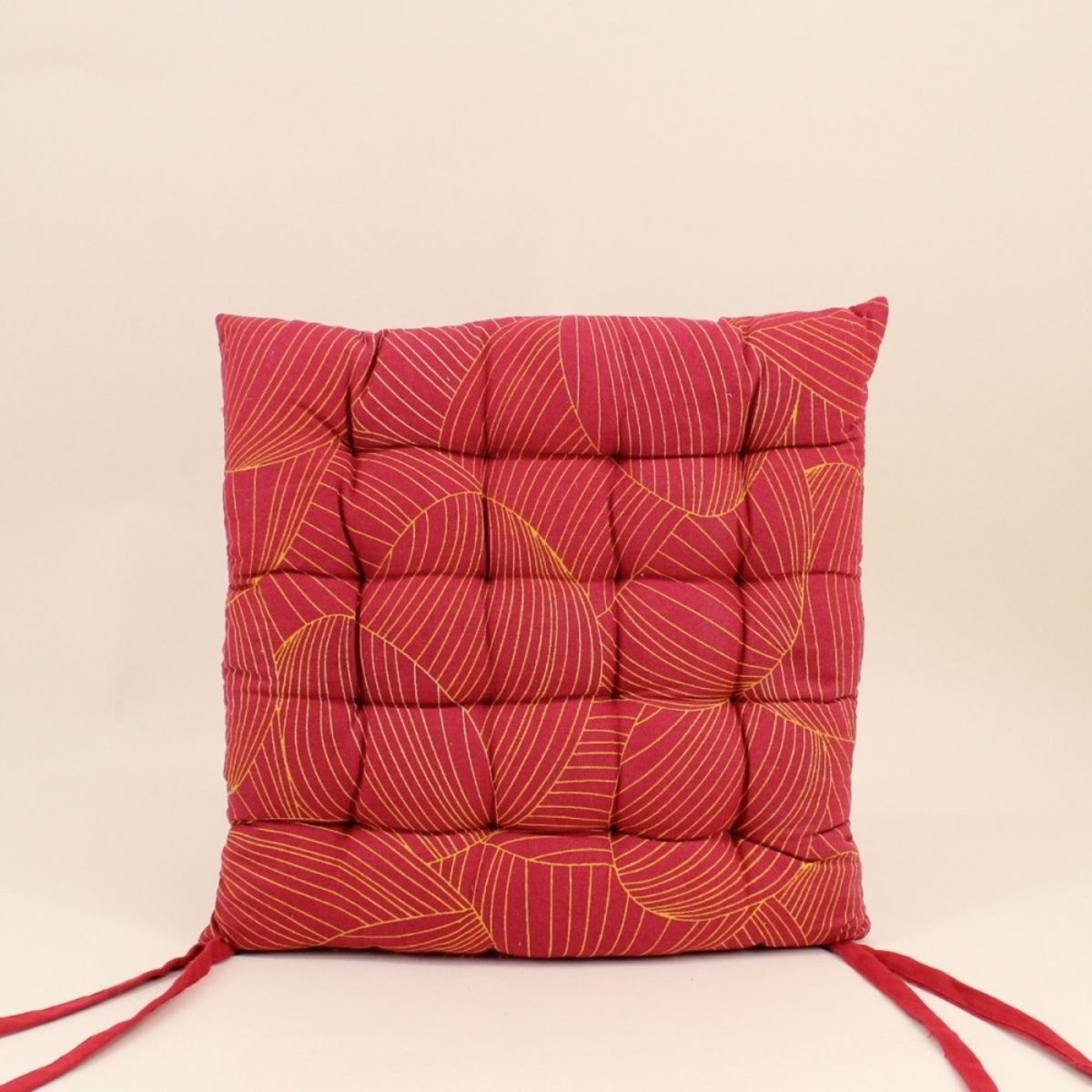 Lot de 4 galettes de chaise motifs feuillage 40cm rouge, ORNAMI
