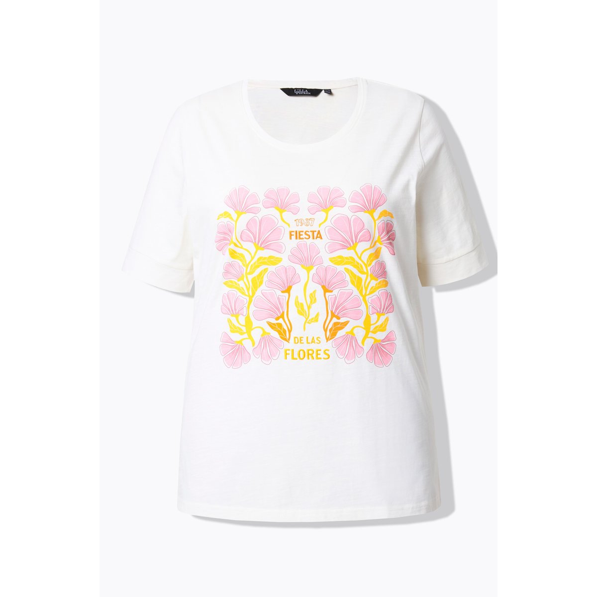 T-shirt à col rond et manches courtes. blanc cassé, ULLA POPKEN