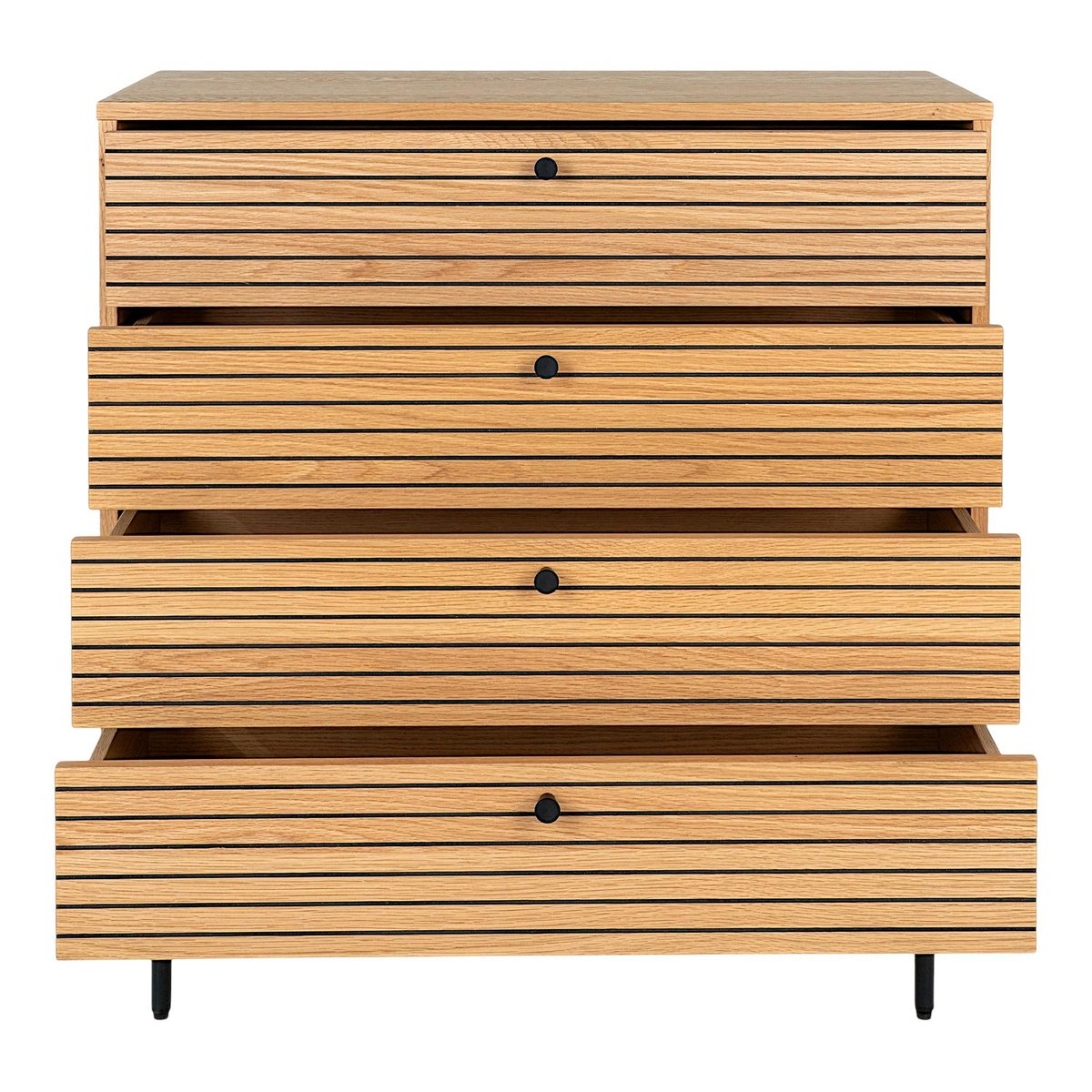 Commode d'entrée 4 tiroirs effet rainuré ASSENS bois naturel, PIER IMPORT
