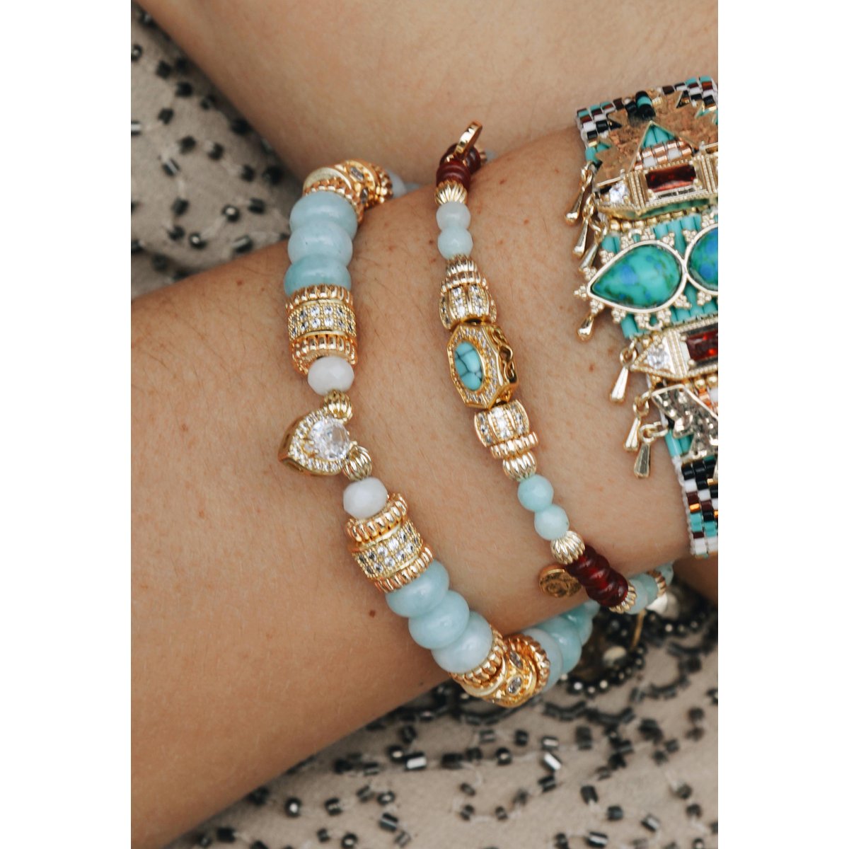 Bracelet réglable de perles OLIE turquoise, HIPANEMA