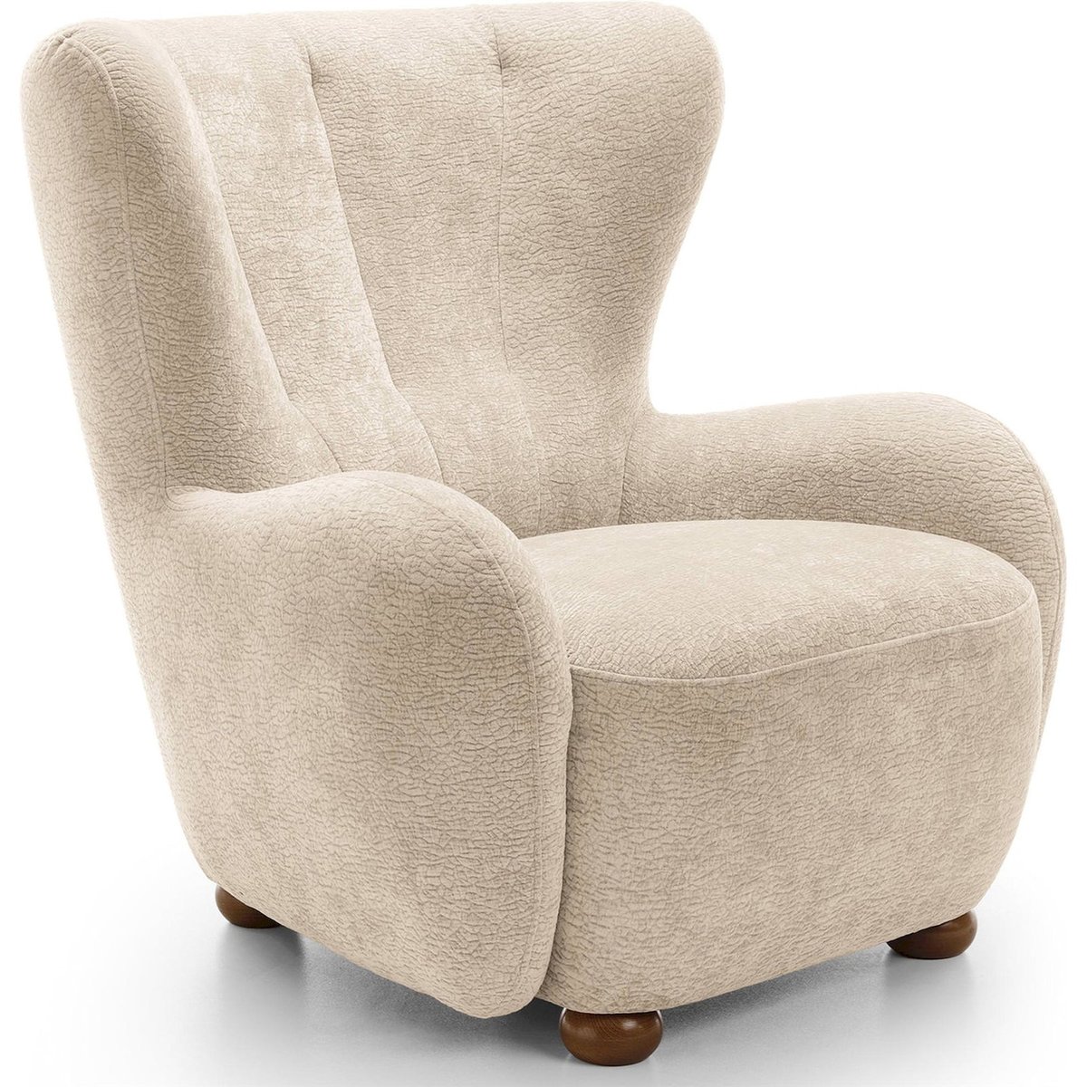 Fauteuil cabriolet enveloppant en bouclette beige chenille, RECOLLECTION