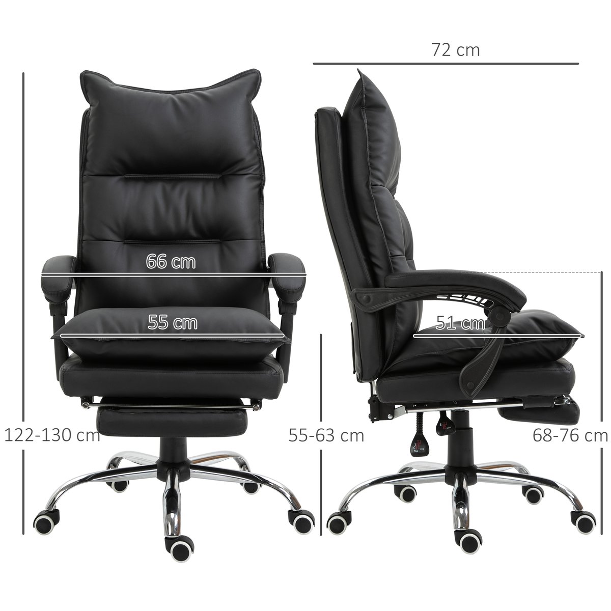 Chaise de bureau PU Noir noir, HOMCOM