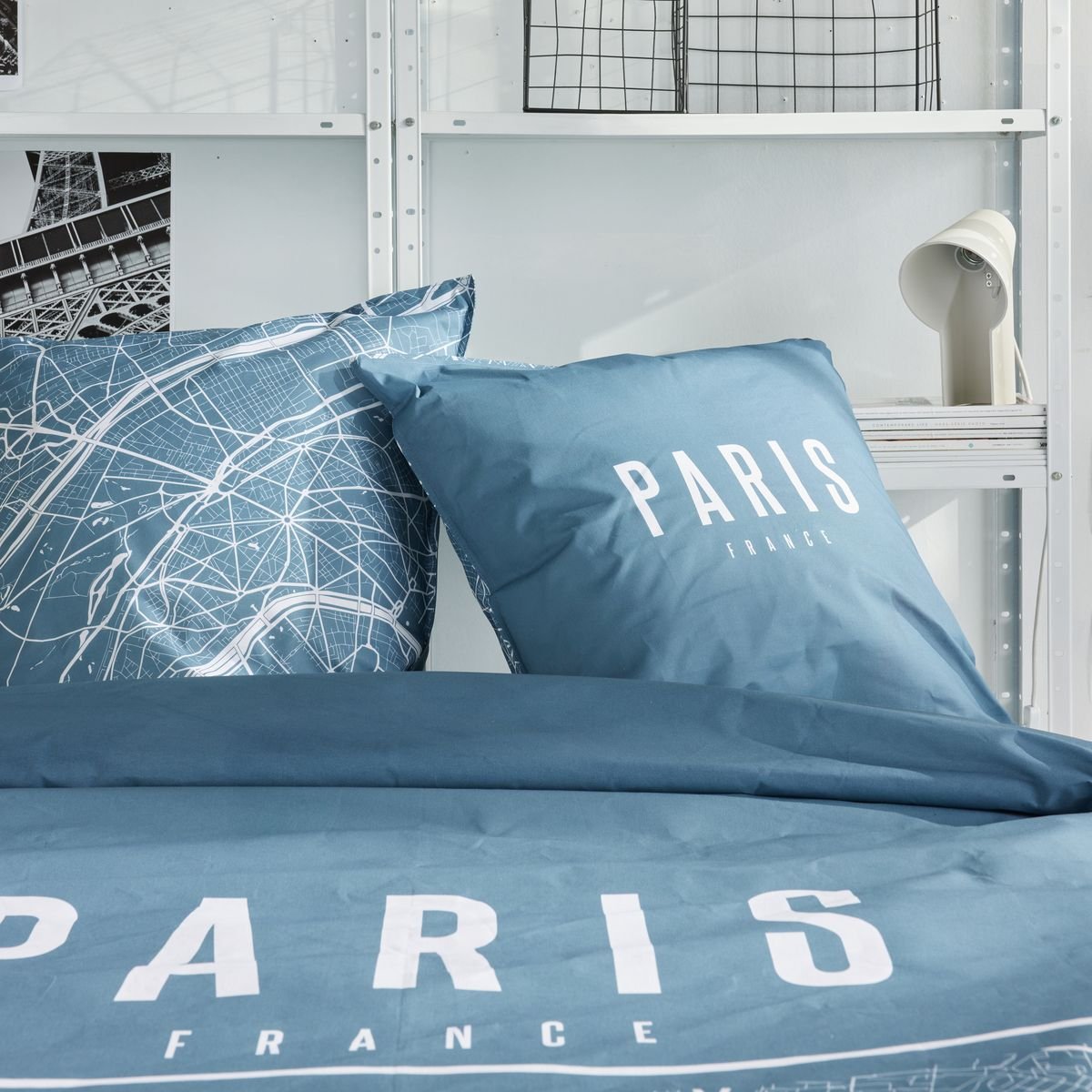 Parure de lit imprimé graphique coton JAVA PARISIENNE bleu, TODAY
