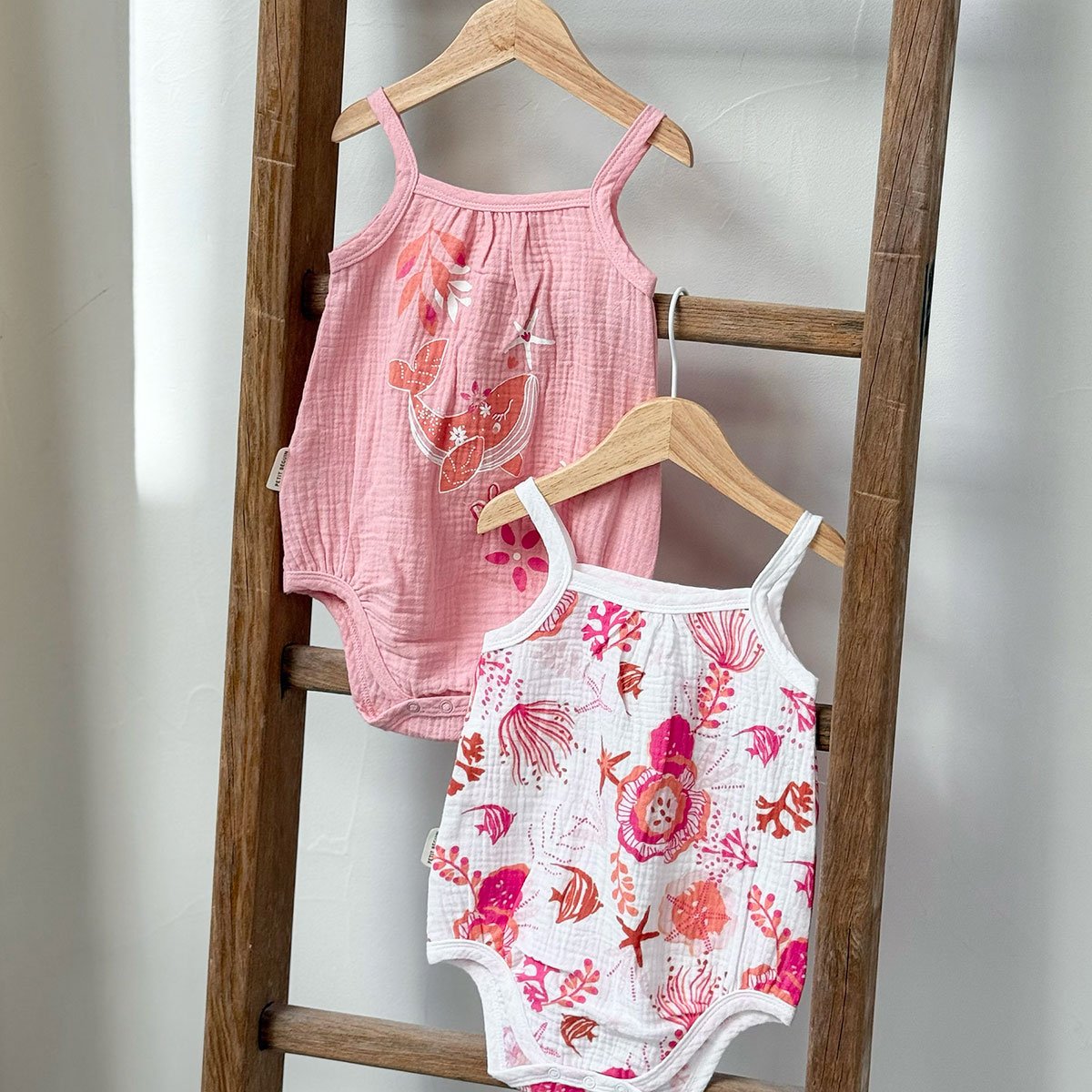 Lot de 2 barboteuses bloomer bébé en gaze de coton Bahamas rose, PETIT BEGUIN