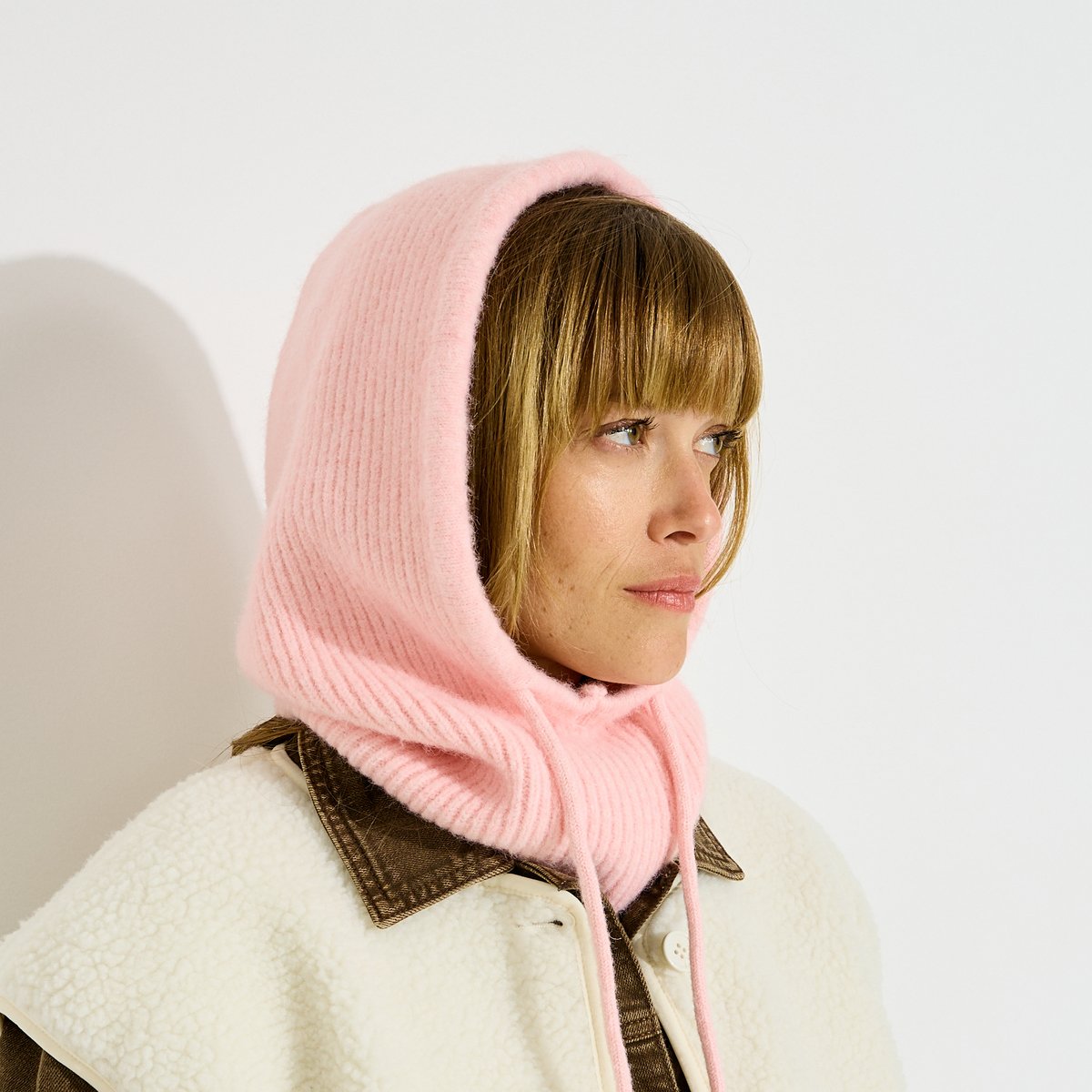 Cagoule maille côtelée rose, GRAIN DE MALICE