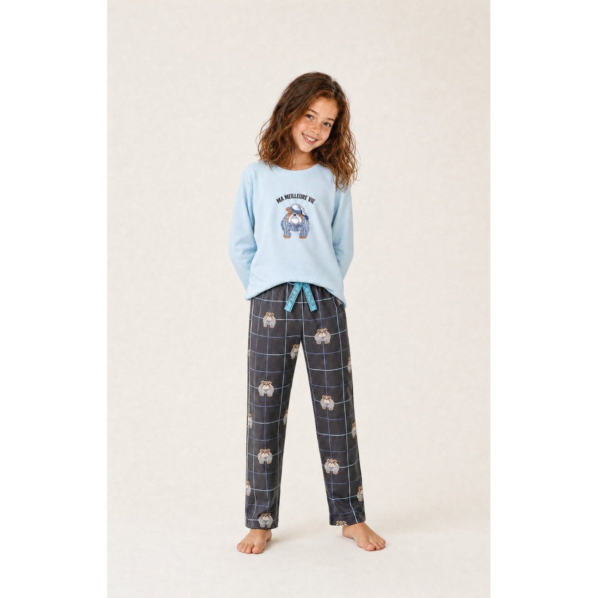 Pyjama enfant en jersey de coton épais imprimé Ma meilleure vie ebony, ARTHUR