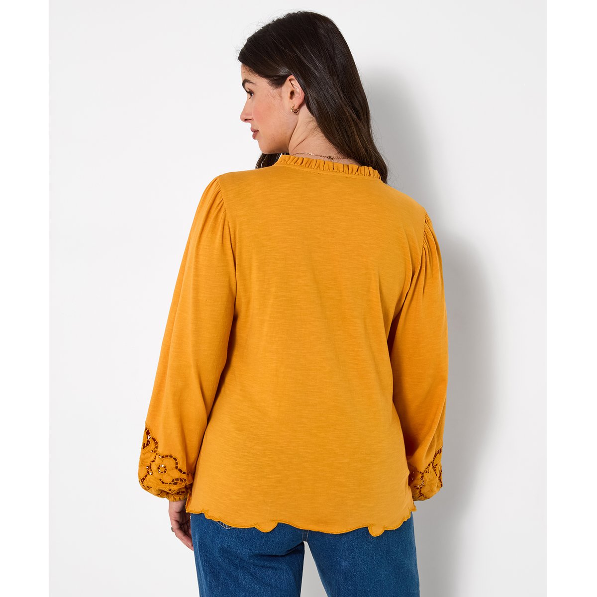 Blouse en Jersey Boutonnée à Manches Brodées jaune, JOE BROWNS