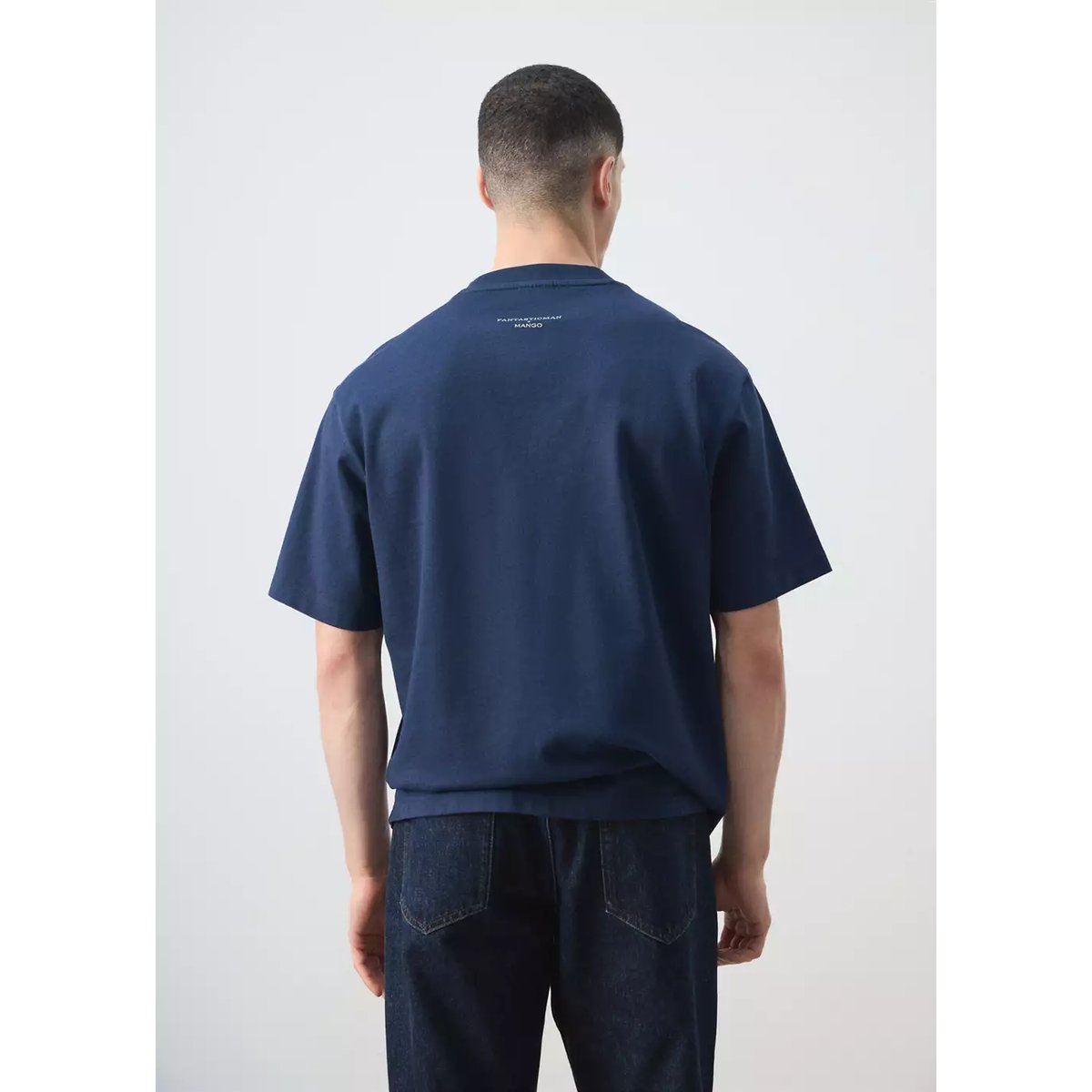 T-shirt 100 % coton imprimé bleu encre, MANGO MAN