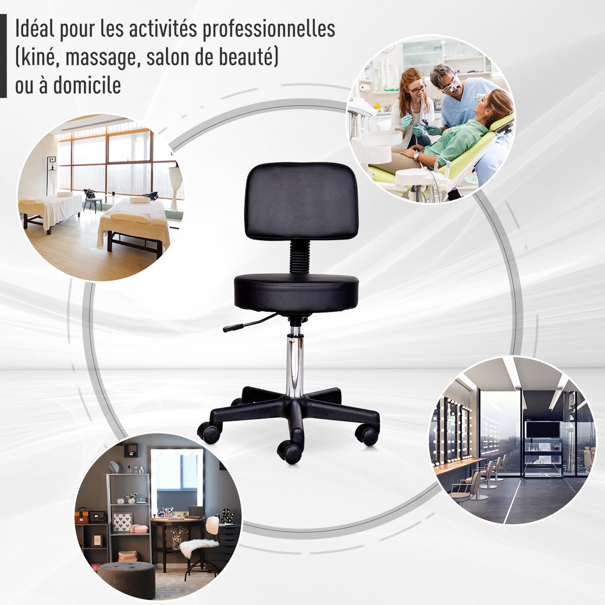 Tabouret de salon Simili cuir Noir noir, HOMCOM