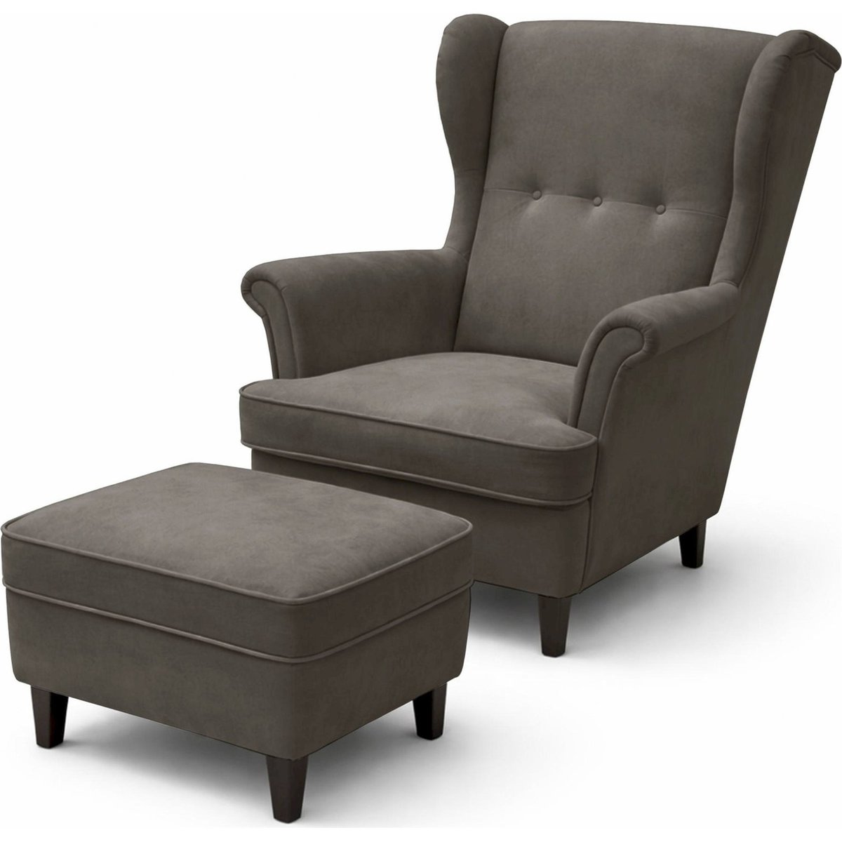 Fauteuil à oreilles MALMELLO avec repose-pieds bleu nuit cloud, RECOLLECTION