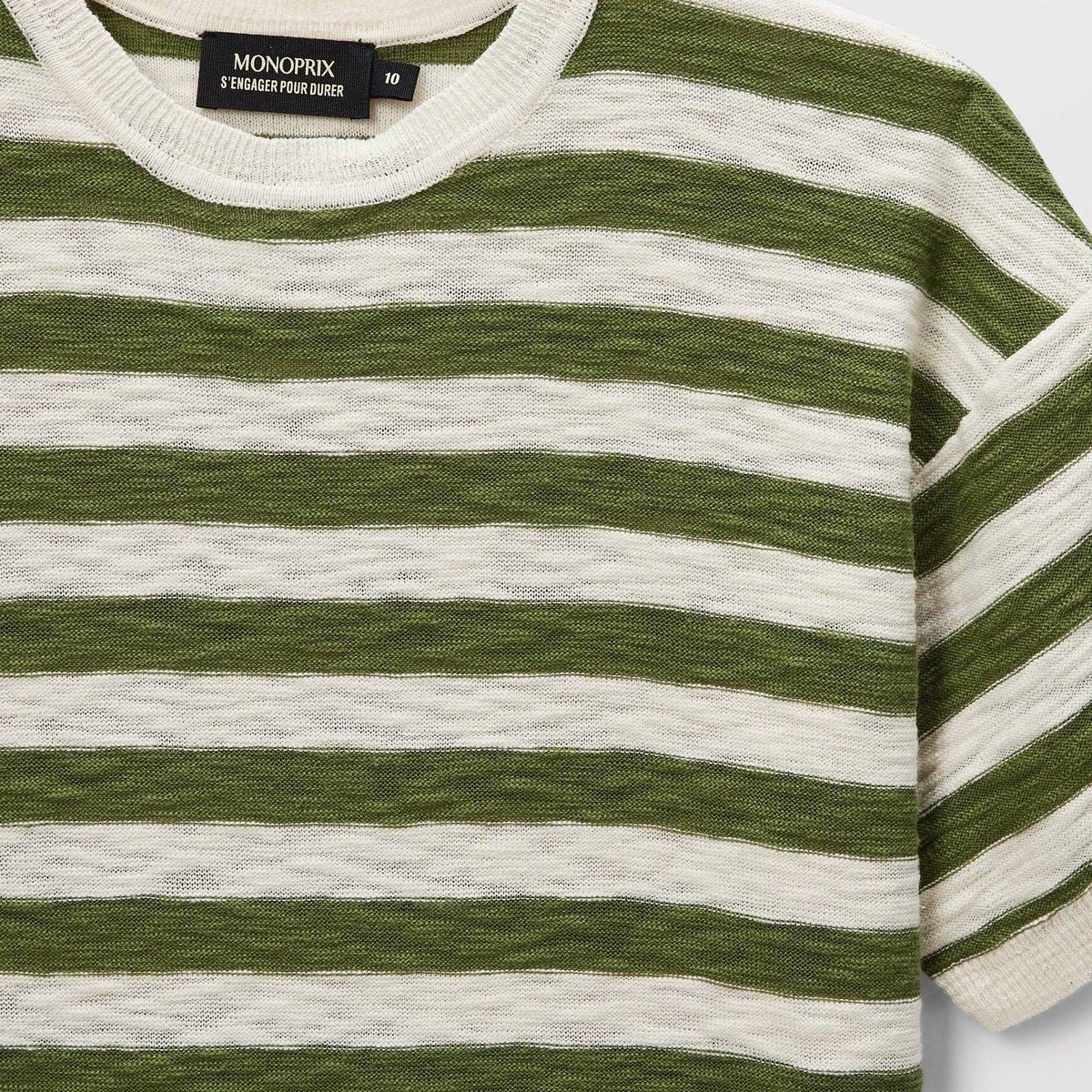 Tshirt rayé manches courtes rayé en maille en coton naturel, MONOPRIX