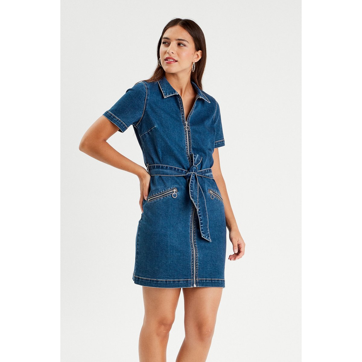 Robe droite en jean zippée denim stone, CACHE CACHE