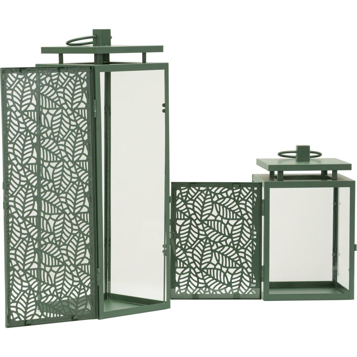 Lot de 2 lanternes en métal ajouré et verre MODERN vert, RECOLLECTION