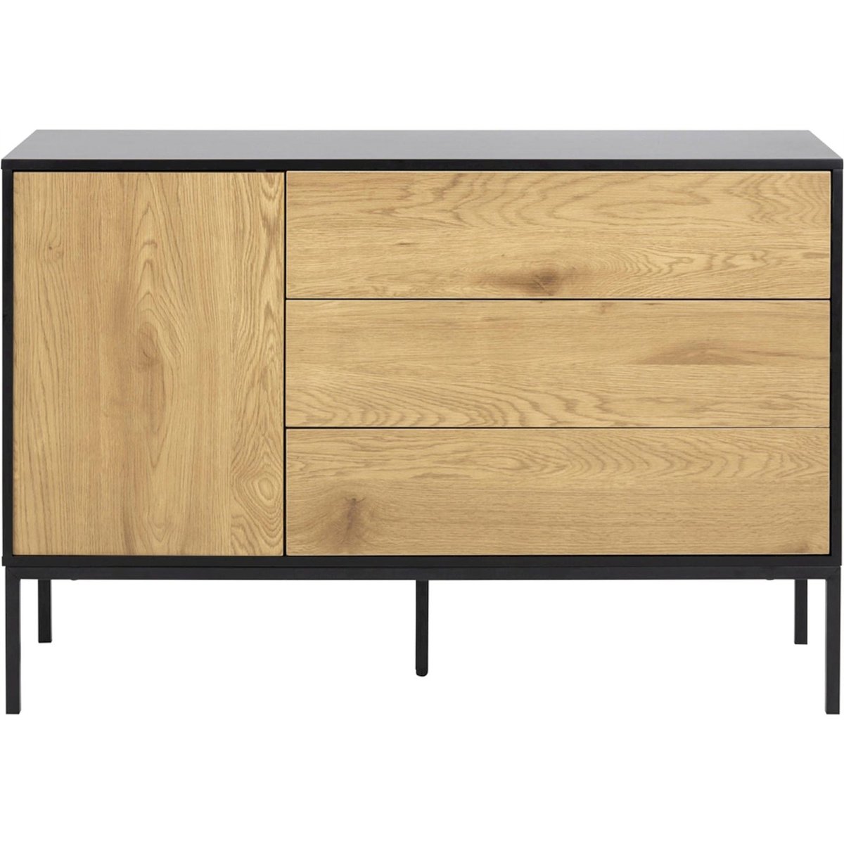 Commode 1 porte 3 tiroirs collection KRAPINA effet chêne et noir, RECOLLECTION