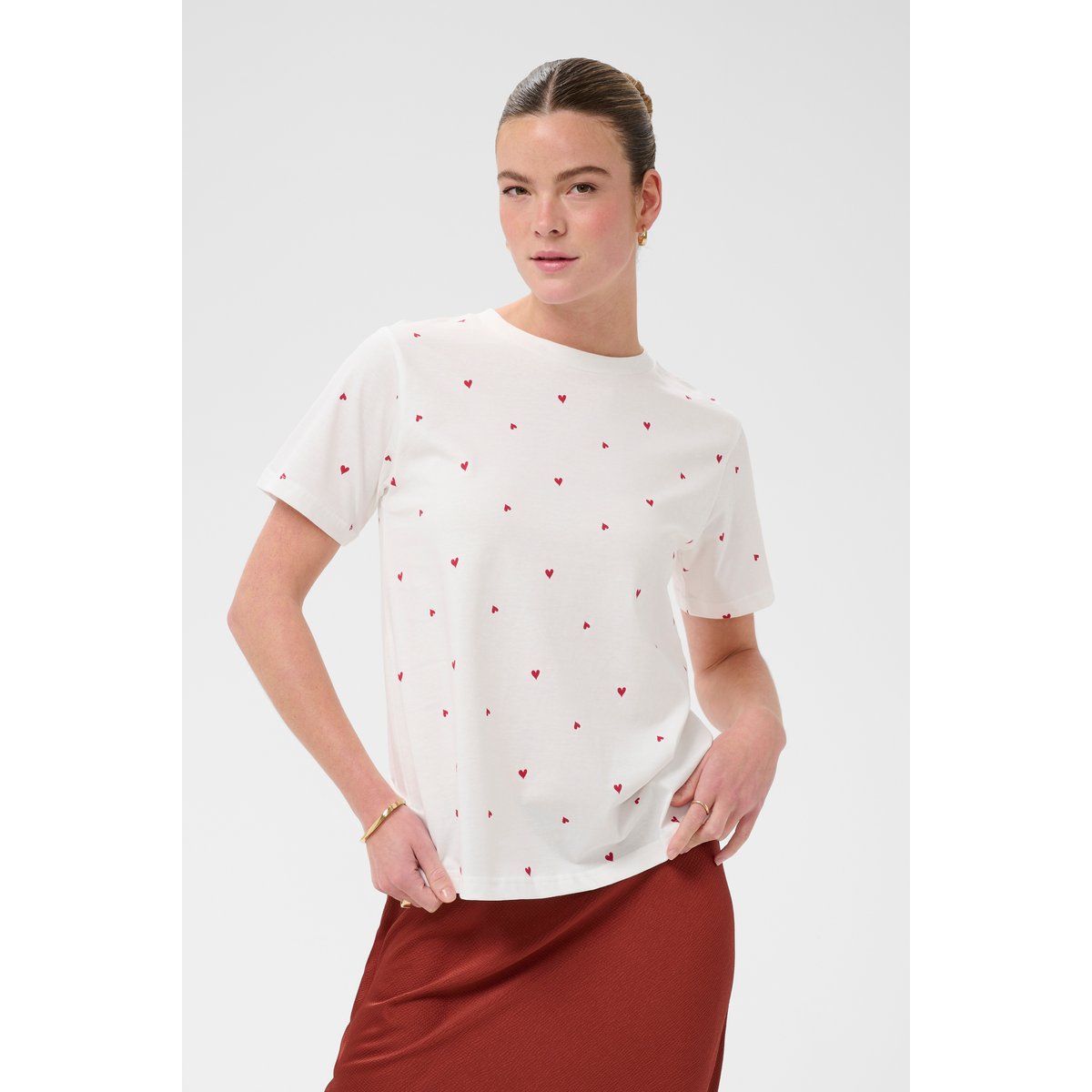 T-shirt à manches courtes blanc chalk w. red hearts, KAFFE